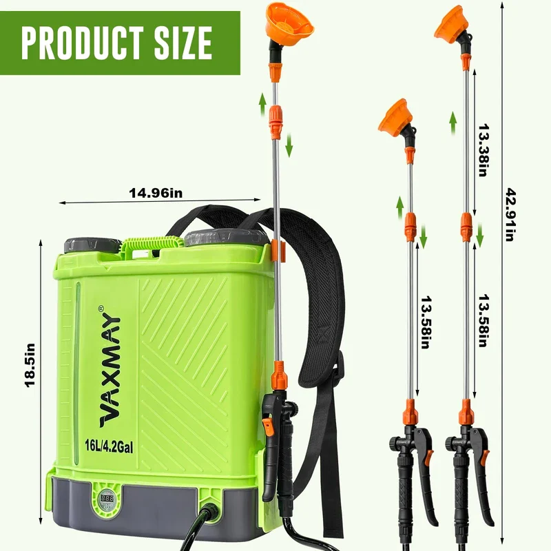 VAXMAY Battery Powered Backpack Sprayer 4 Gallon, VAXMAY 100 PSI Electric Graden Sprayer Works with Makita 18V Battery, Weed Yard Sprayer with Telescopic Wand, 5 Nozzles, 2.6 Ah Battery & Charger Included - Image 7