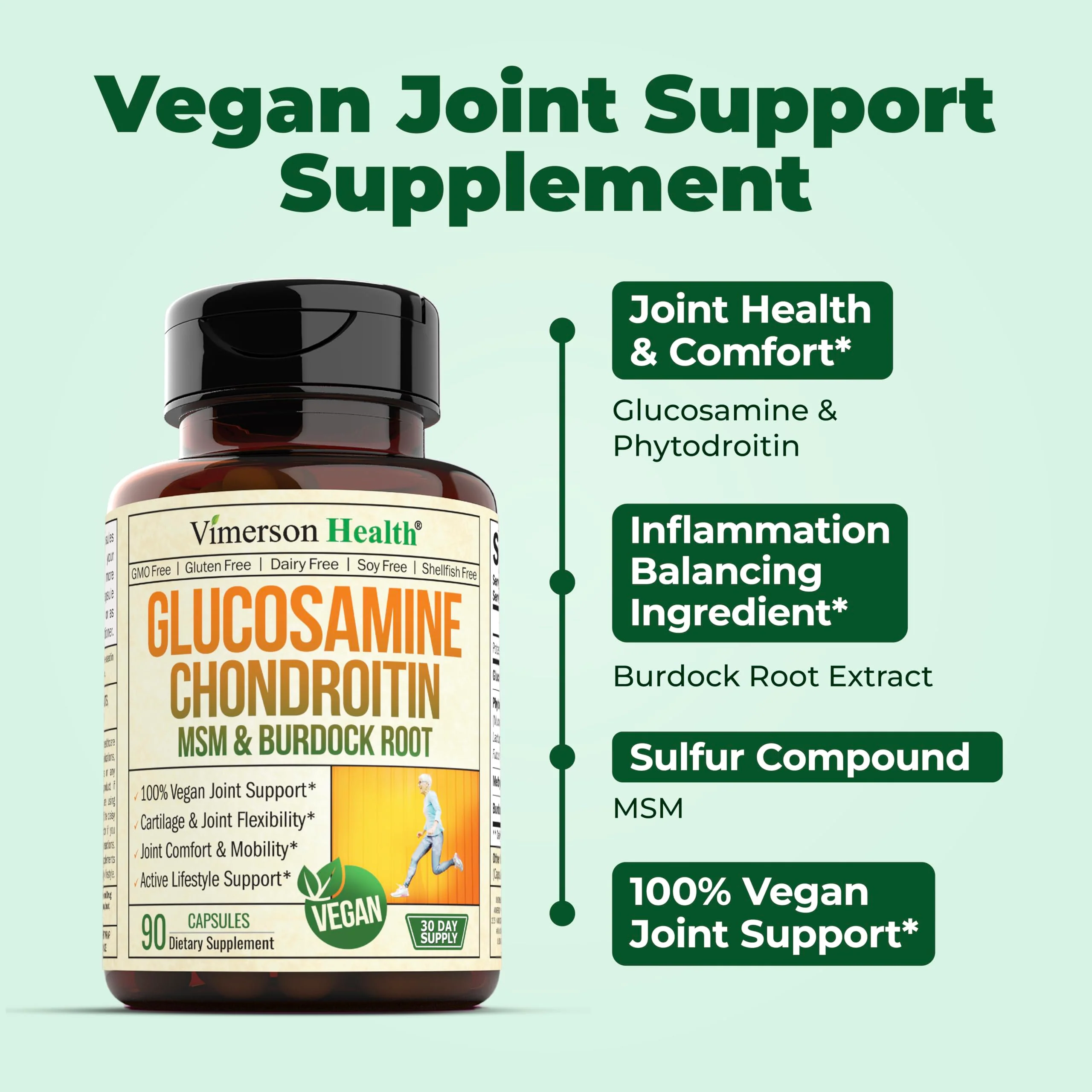 Vegan Glucosamine Chondroitin MSM - 100% Vegan Joint Support Supplement for Women & Men with Burdock and Glucosamine Sulfate 1500 mg. Used for Cartilage and Joint Health and Flexibility - 2 Pack - Image 6