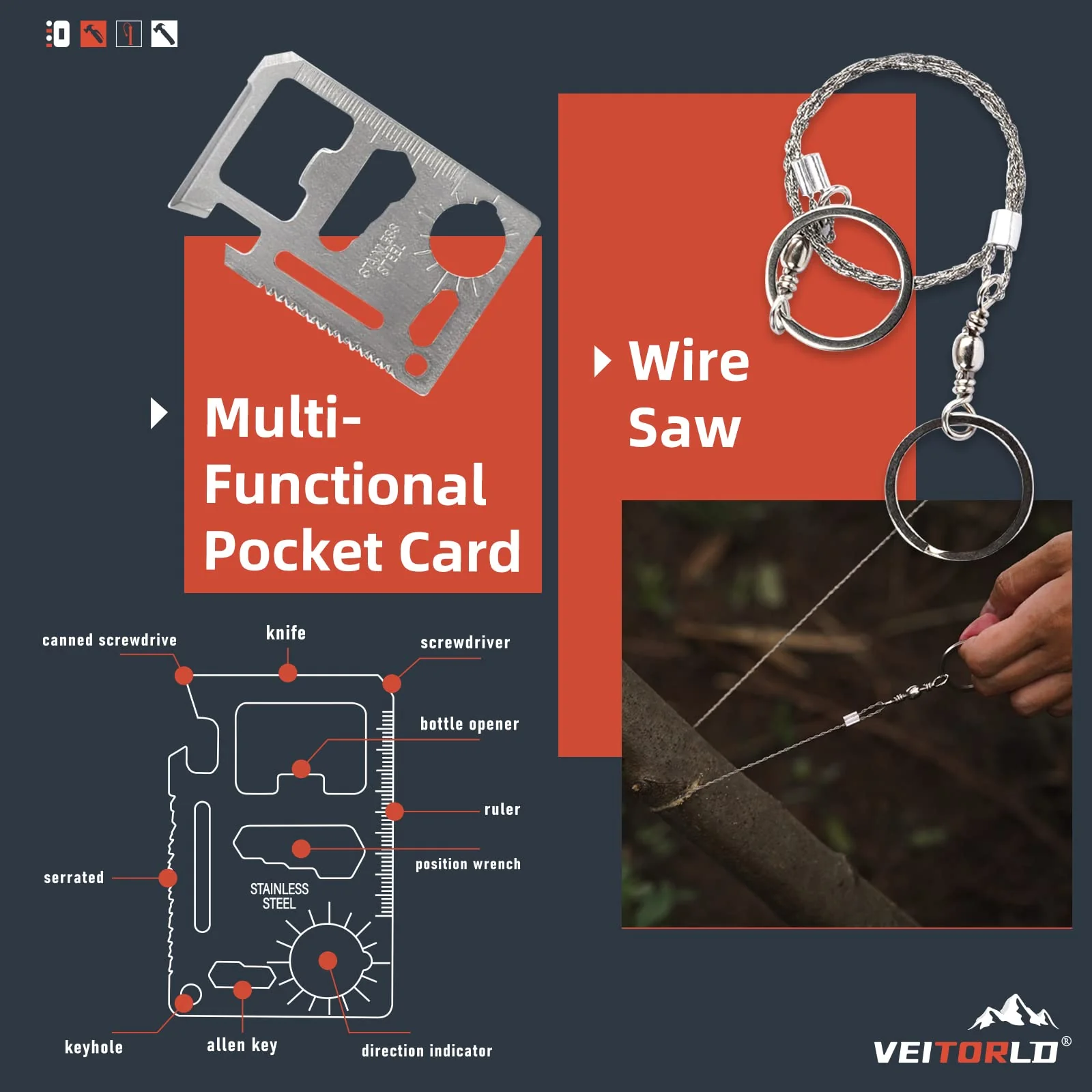 VEITORLD Gifts for Men Dad Him Christmas - Survival Gear and Equipment 12 in 1, Survival Kits - Cool Unique Fishing Hunting Birthday Gifts for Husband Teen Boy Boyfriend Women, Mens Stocking Stuffers - Image 3
