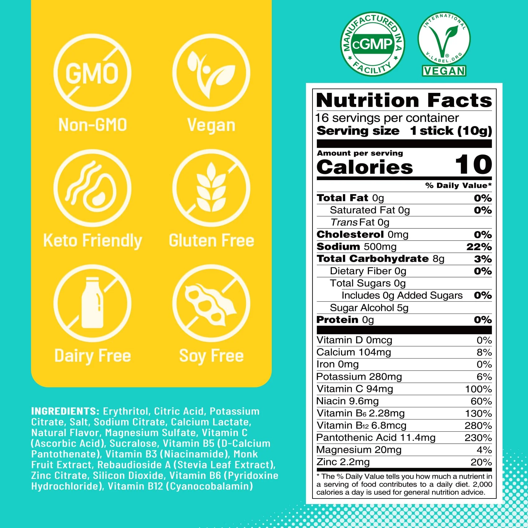 Venture Pal Sugar Free Electrolyte Powder Packets - Liquid Daily IV Drink Mix for Rapid Hydration & Party Recovery | 5 Vitamins & 7 Electrolytes| Keto Friendly | Non-GMO | Certified Vegan | 16 Sticks - Image 9