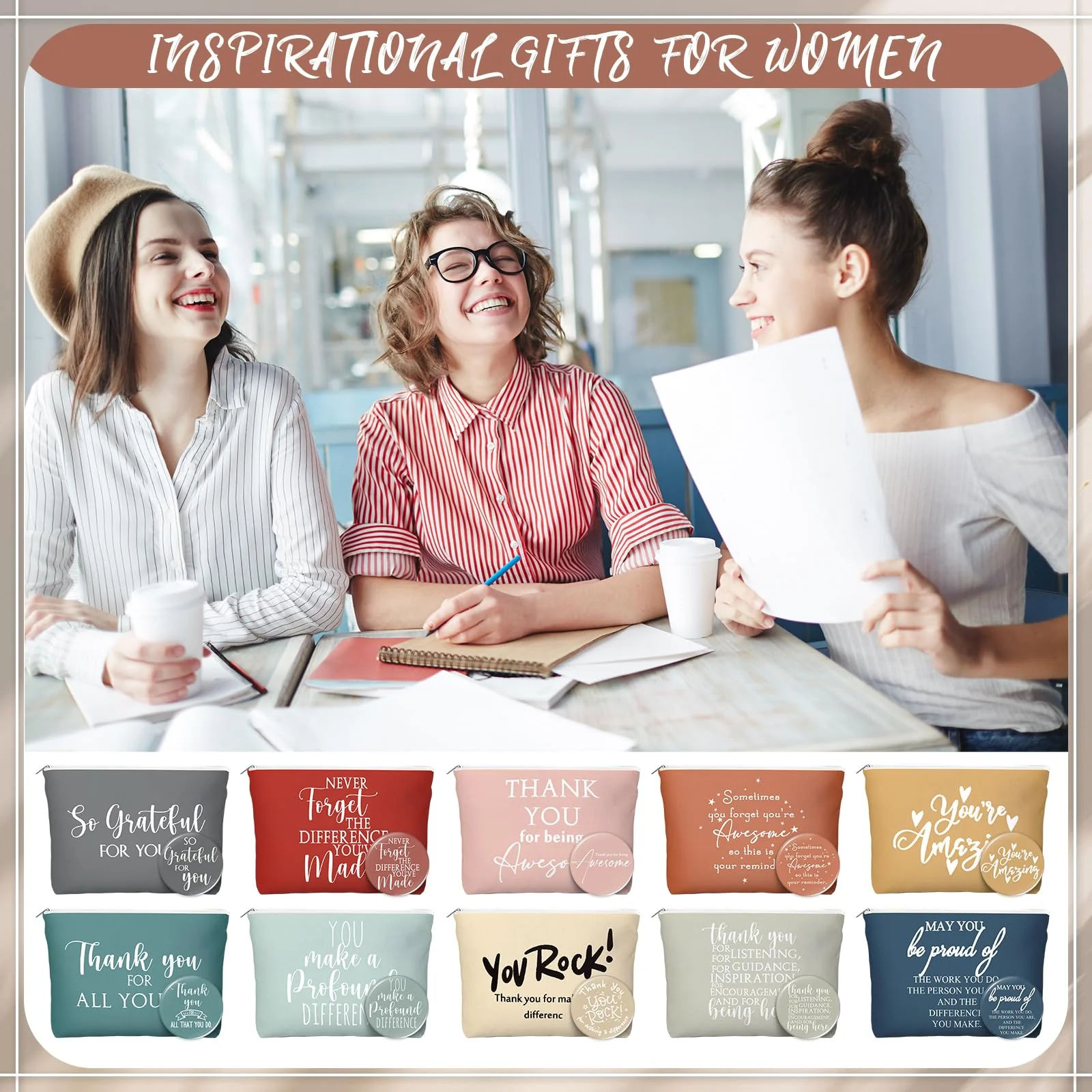 Vercraft 20 Pcs Employee Appreciation Gifts Inspirational Canvas Makeup Bags Compact Mirrors Bulk Cosmetic Bags Portable Mirror Thank You Gifts for Women Christmas Nurse Practitioner (Praise) - Image 2