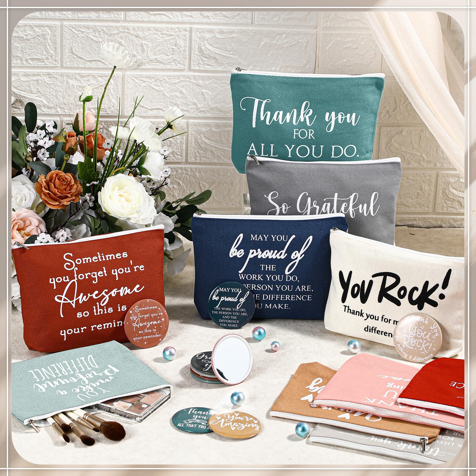 Vercraft 20 Pcs Employee Appreciation Gifts Inspirational Canvas Makeup Bags Compact Mirrors Bulk Cosmetic Bags Portable Mirror Thank You Gifts for Women Christmas Nurse Practitioner (Praise) - Image 4