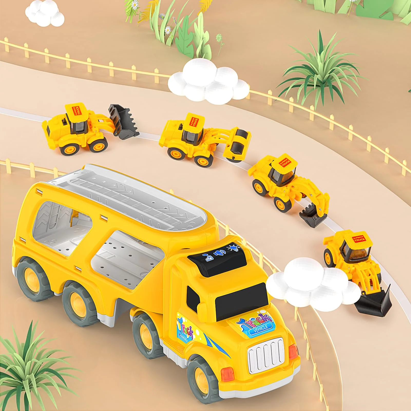 Veslier Construction Truck Toys for Boys Girls Age 1 2 3 4 5 6 Years Old,Carrier Transport Trucks for Kids 1-3 3-5 Year Old,Christmas Birthday Gift Toddler Toys. - Image 2