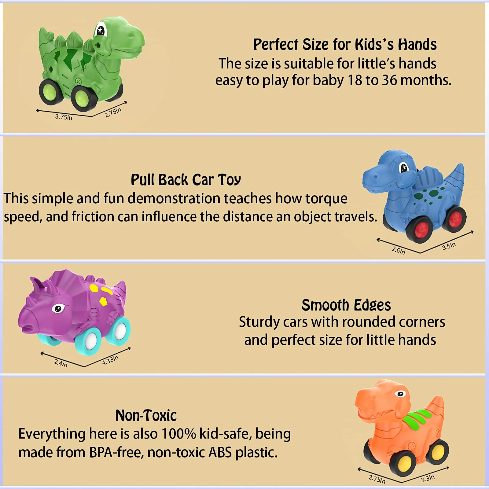 Veslier Dinosaur Car Toy for 2 3 4 5 Years Old Boys, Friction Power Carrier Truck with 4 Pack Small Pull Back Dino Car, Christmas Birthday Gift for 18+ Months Boy Girl Kids Toddlers - Image 4