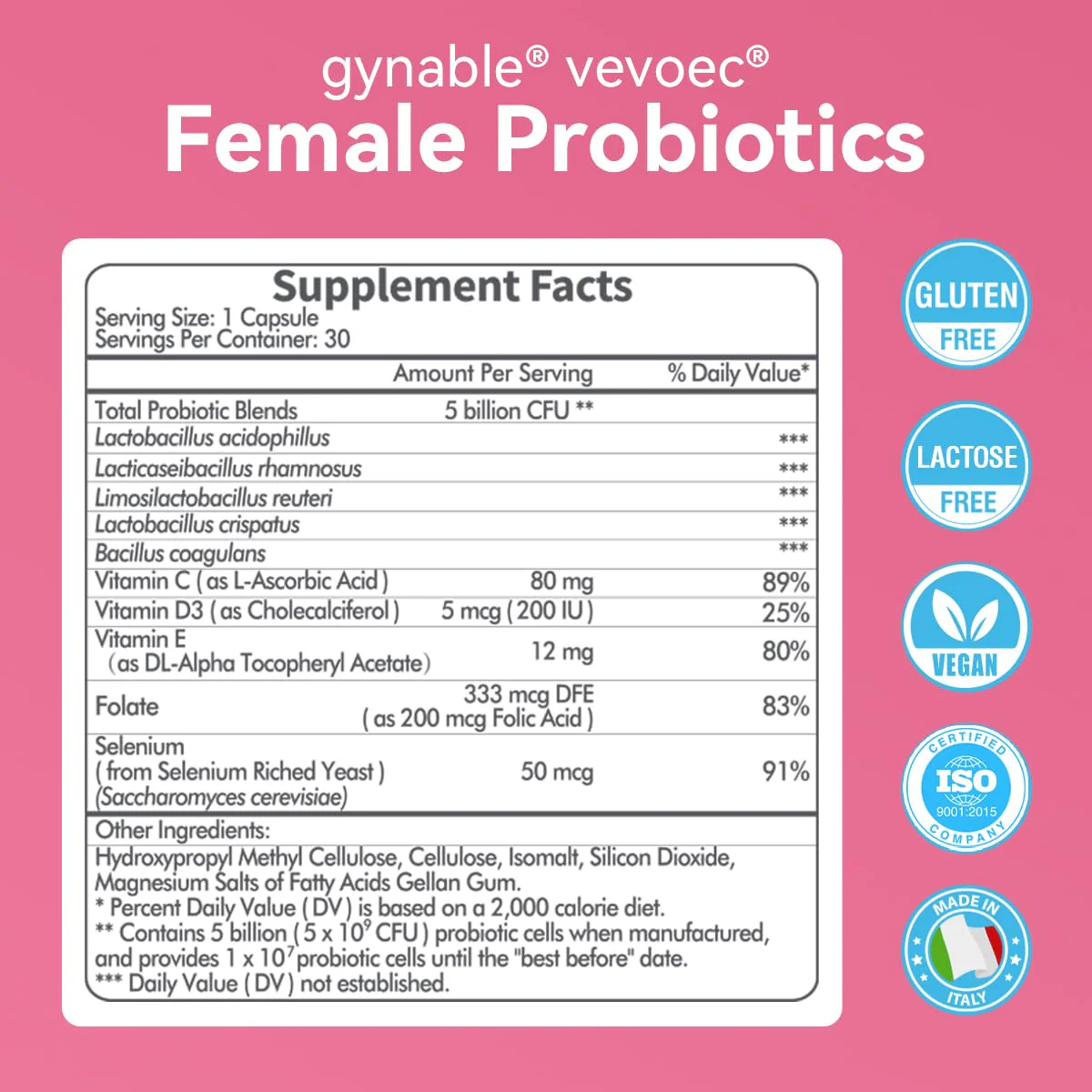 Vevoec Gynable Vaginal Probiotics for Women,Female Probiotic for pH Balance with Lactobacillus 5 Billion CFU Probiotics Blend,Selenium-Vitamin D3,Promote Healthy Vaginal Odor & Vaginal Flora,30 Count - Image 3