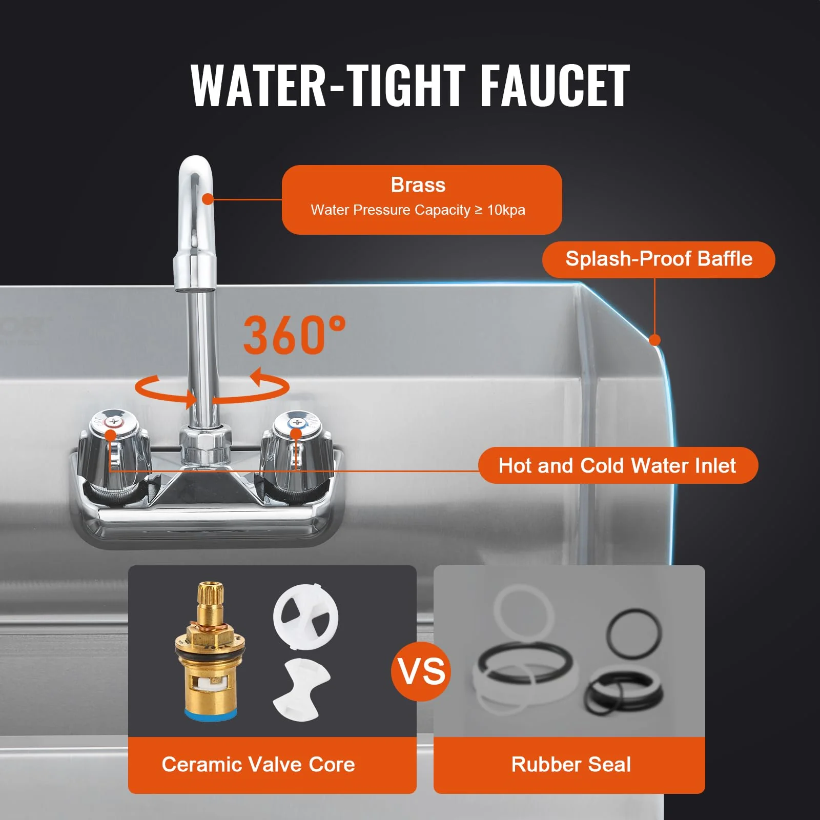 VEVOR Commercial Hand Sink 17x12.8 inch Stainless Steel Sink with Faucet & Side Splash, Wall-Mount Small Hand Basin for Restaurant, Kitchen, Bar, Garage, Home - Image 8