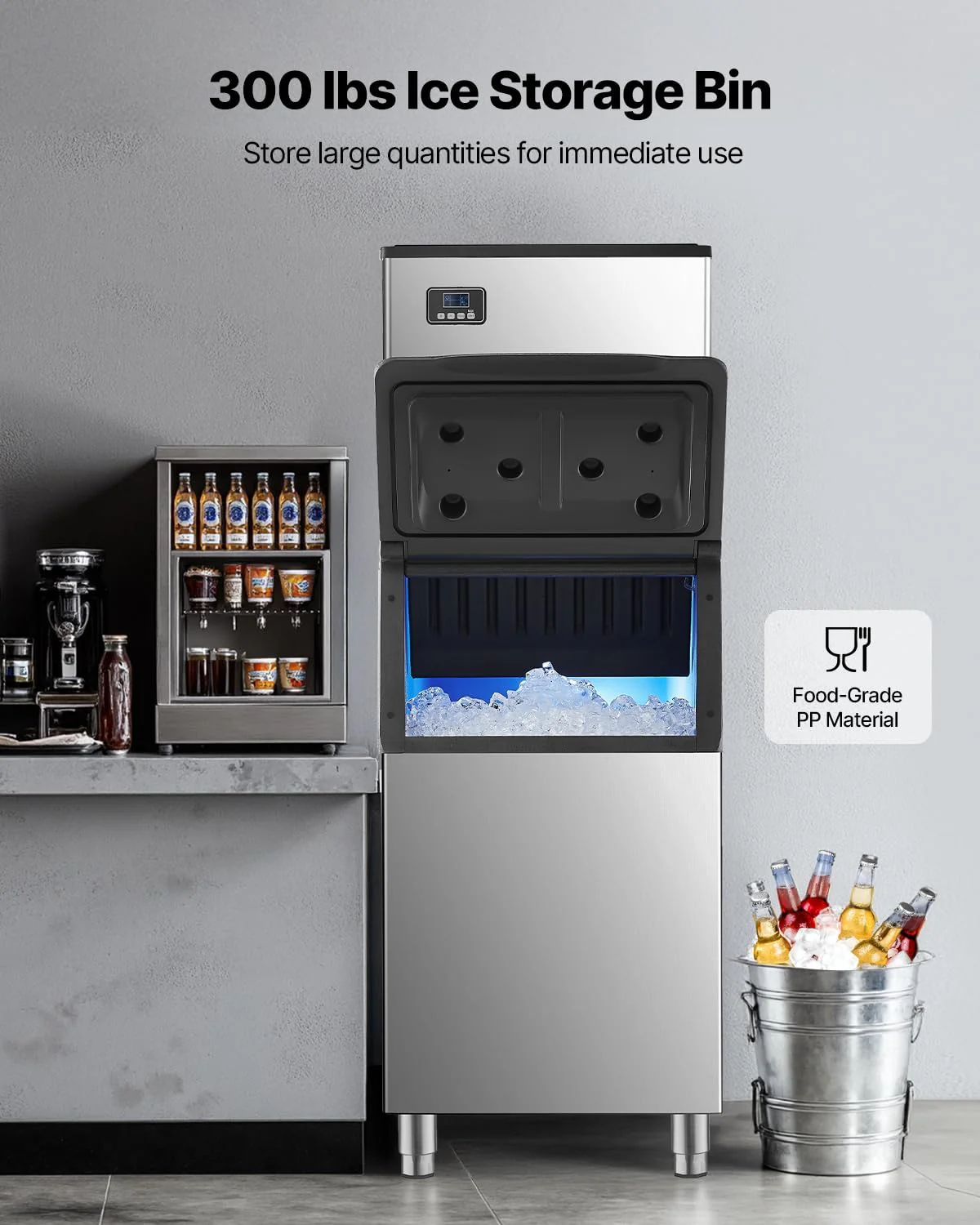 VEVOR Commercial Ice Maker Machine, 500LBS/24H Ice-Making Machine with 300LBS Large Storage Bin, Auto Self-Cleaning Ice Maker with Touchscreen for Bar Cafe Restaurant Business Commercial - Image 8