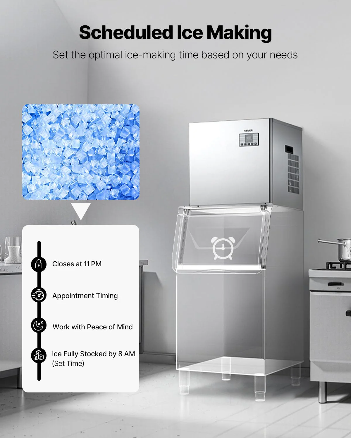 VEVOR Commercial Ice Maker Machine - Head, 550 Lbs/Day Stainless Steel Ice Machine with Scheduled Ice-Making, Self-Cleaning, Adjustable Thickness, Ideal for Restaurant Bar Cafe Hotel - Head Only - Image 5
