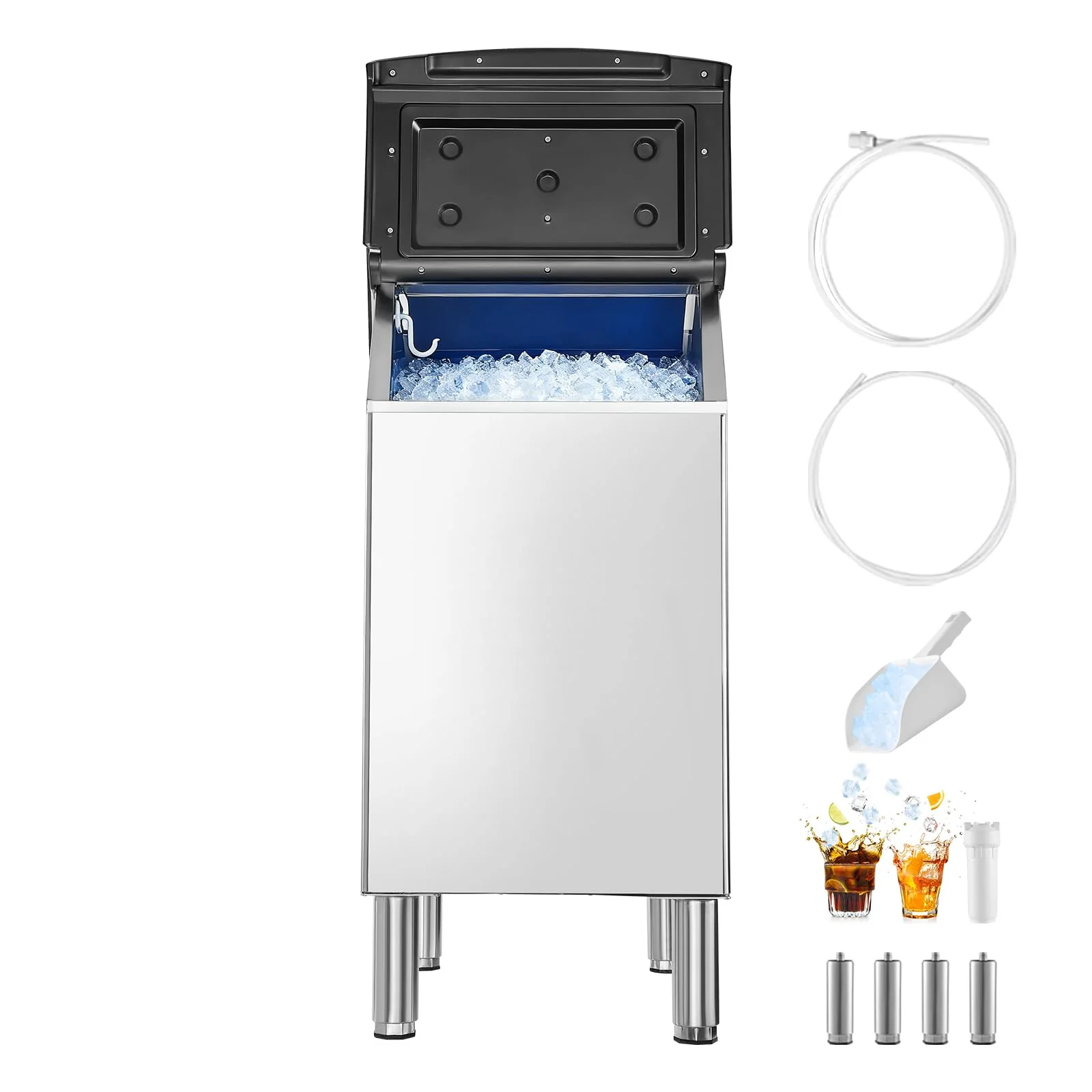 VEVOR Commercial Ice Maker Storage Bin, 300 LBS Capacity Ice-Bin, Stainless Steel Commercial Ice Storage Bin with Adjustable Anti-Slip Rubber Feet, Suitable for Restaurant Hotel and Beverage Shops - Image 2