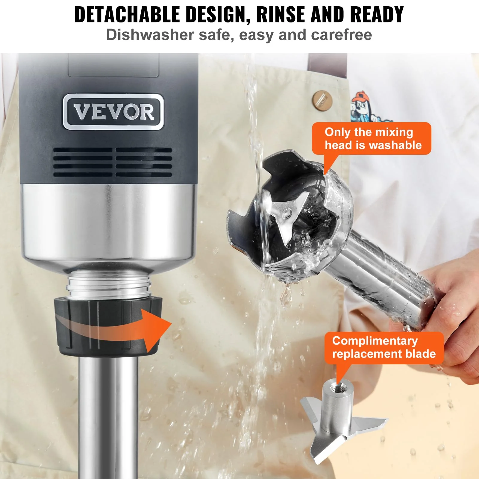 VEVOR Commercial Immersion Blender, 750W 20" Heavy Duty Hand Mixer, Variable Speed Kitchen Stick Mixer with 304 Stainless Steel Blade, Multi-Purpose Portable Mixer for Soup, Smoothie, Puree, Baby Food - Image 11
