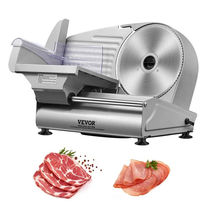 VEVOR Commercial Meat Slicer, 240W Electric Deli Food Slicer, 10" Carbon Steel Blade Electric Food Slicer, 350-400RPM Meat Slicer, 0 - 0.47 inch Thickness Adjustable for Commercial and Home Use - Blade Diameter: 7.5 inch - 180W