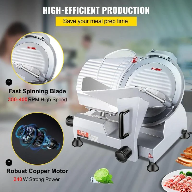 VEVOR Commercial Meat Slicer, 240W Electric Deli Food Slicer, 10" Carbon Steel Blade Electric Food Slicer, 350-400RPM Meat Slicer, 0 - 0.47 inch Thickness Adjustable for Commercial and Home Use - Blade Diameter: 7.5 inch - 180W - Image 6