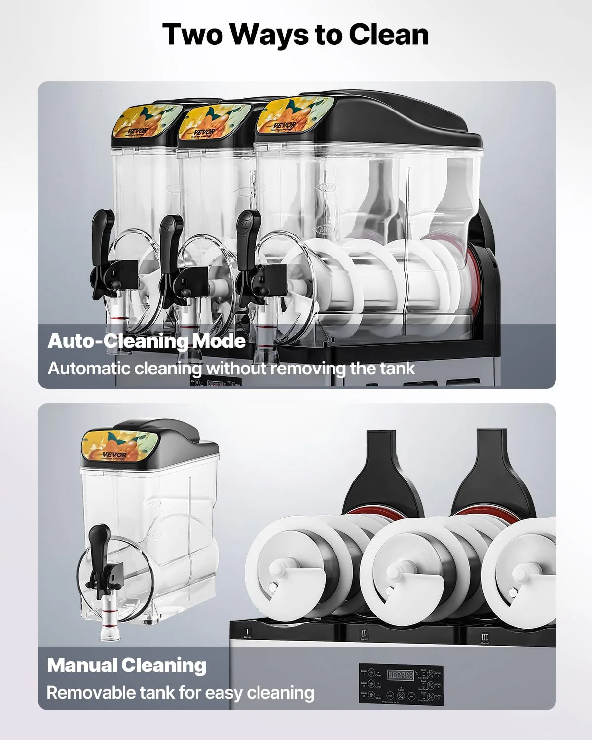 VEVOR Commercial Slushy Machine, 15Lx3 Triple Tank Margarita Machine, 180 Cups Stainless Steel Margarita Smoothie Frozen Drink Machine, Slushie Machine for Party Restaurants Cafe Bars - Image 6