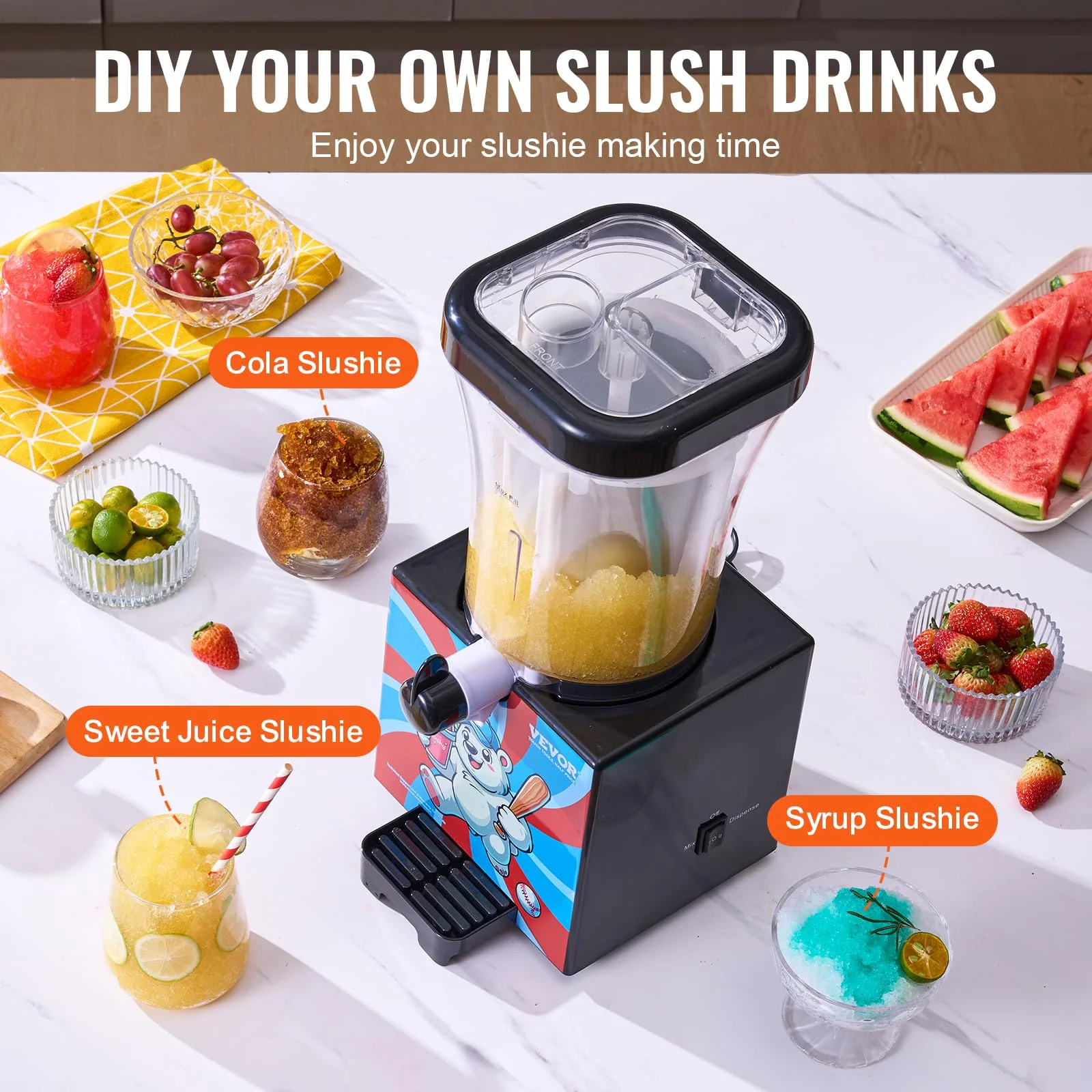 VEVOR Slushie Machine for Home, 34oz Tank Home-use Margarita Machine, Smoothie Frozen Drink Maker with Food-grade Materials, Slushy Machine for Home DIY, Kids' Parties, Black - Image 8