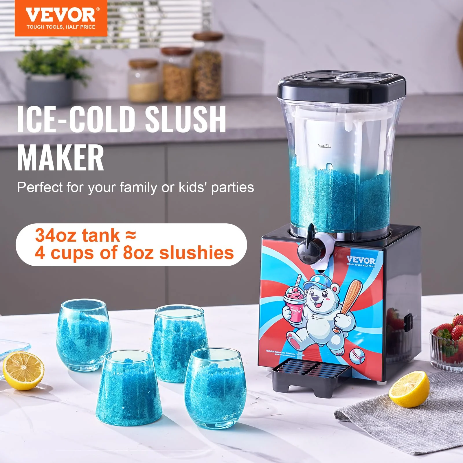 VEVOR Slushie Machine for Home, 34oz Tank Home-use Margarita Machine, Smoothie Frozen Drink Maker with Food-grade Materials, Slushy Machine for Home DIY, Kids' Parties, Black - Image 9