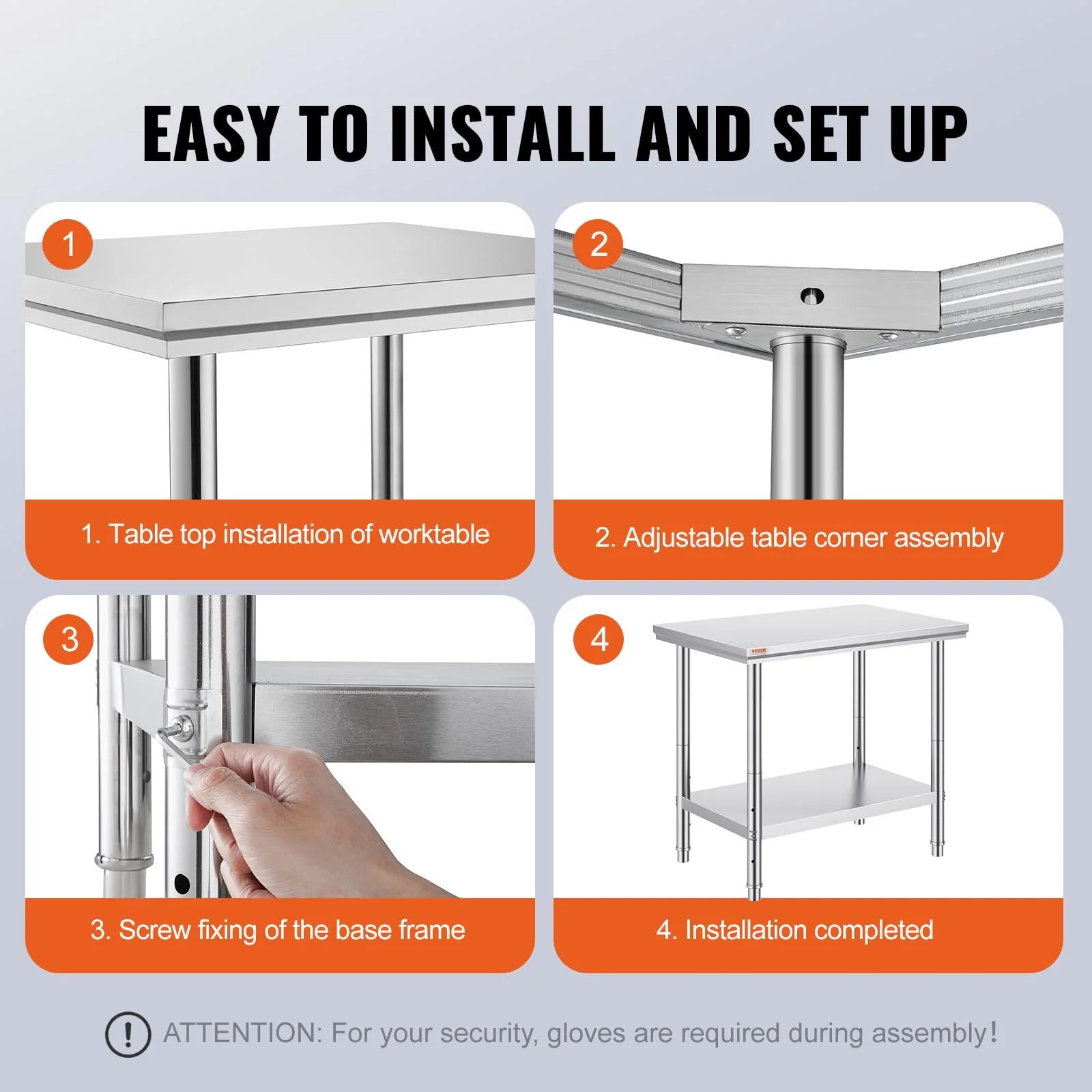 Vevor Stainless Steel 900x600x800 mm Commercial Kitchen Prep & Heavy Duty Metal Work Table with Adjustable Feet for Restaurant, Home and Hotel : Industrial & Scientific - Image 8