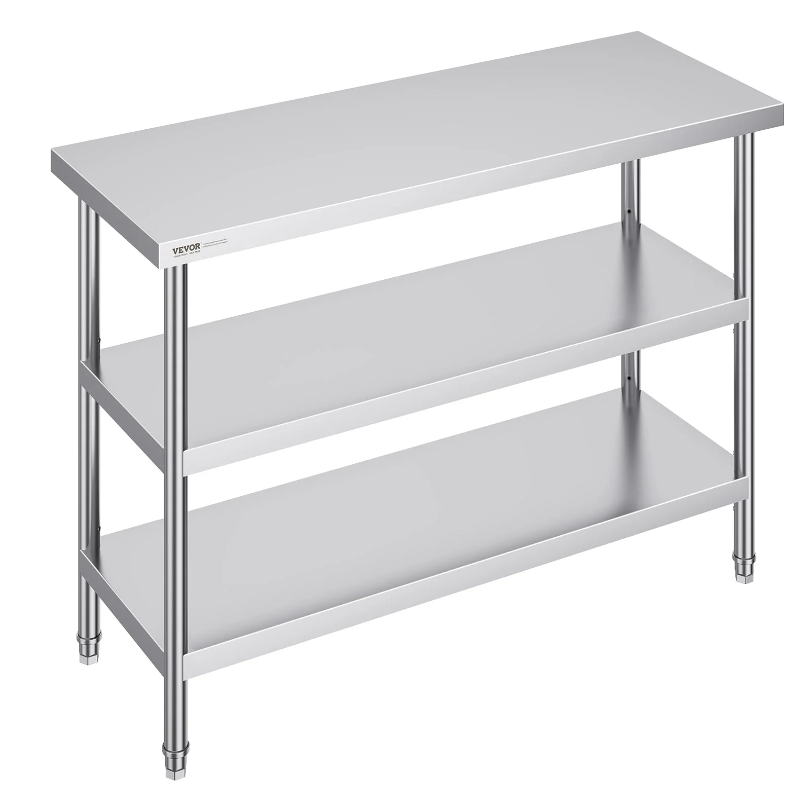 VEVOR Stainless Steel Food Prep Table, 18 x 48 x 34 Inch Commercial Kitchen Worktable, with 2 Adjustable Undershelf, Heavy Duty Prep Tables Metal Work Table for BBQ, Kitchen, Home, and Garage