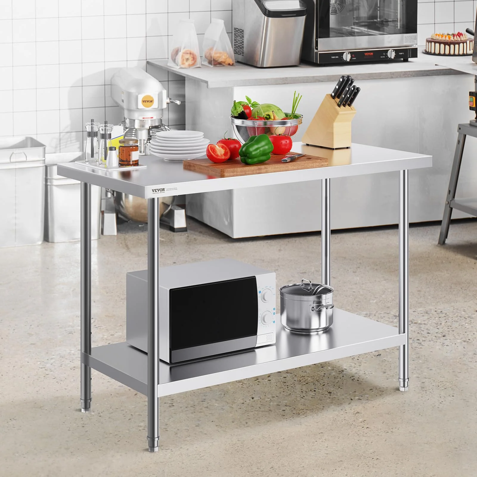 VEVOR Stainless Steel Prep Table, 24 x 48 x 34 Inch, 800 lbs Load Capacity, Heavy Duty Metal Worktable with 3 Adjustable Height Levels, Commercial Workstation for Kitchen Garage Restaurant Backyard - Image 9