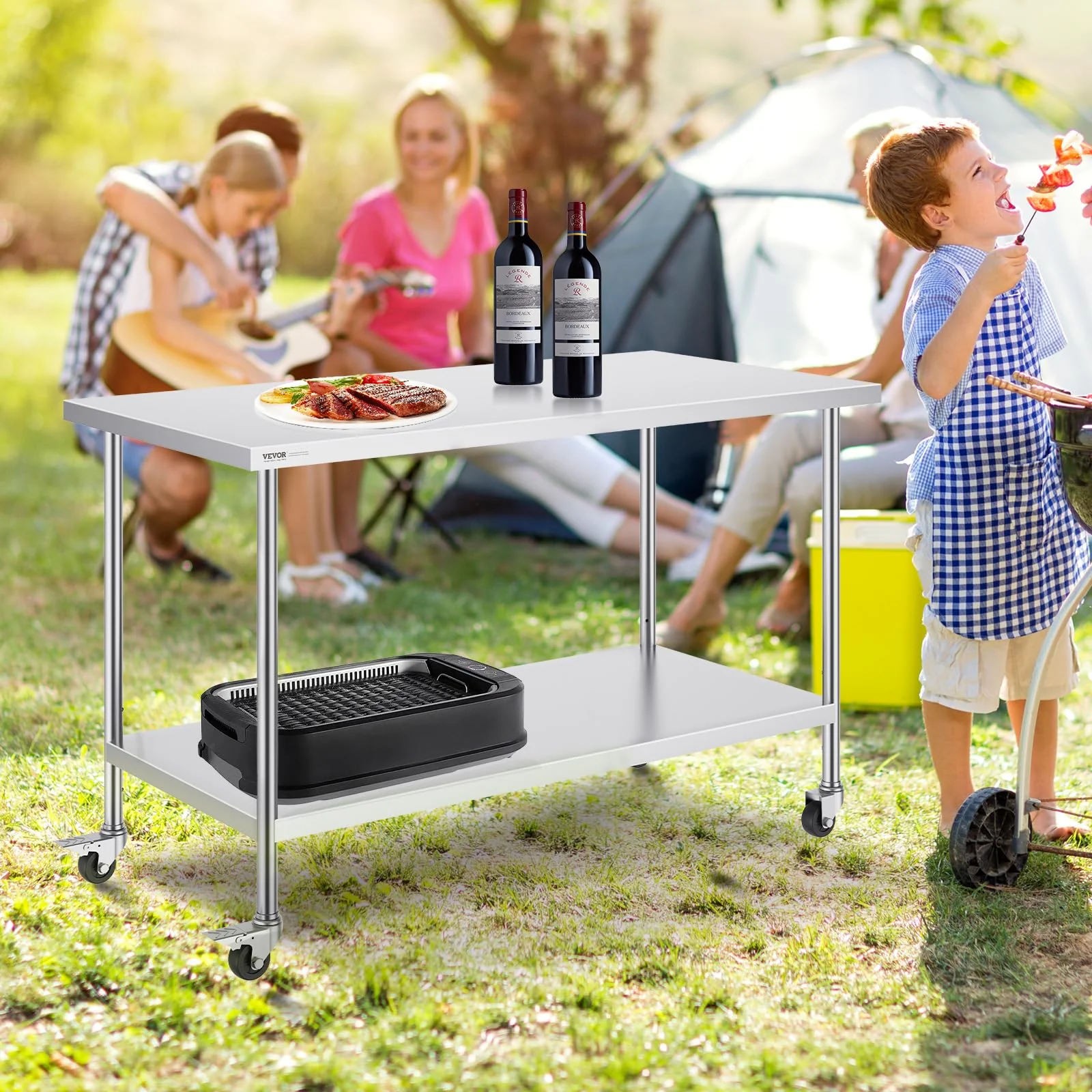 VEVOR Stainless Steel Work Table 30 x 60 x 38 Inch, with 4 Wheels, 3 Adjustable Height Levels, Heavy Duty Food Prep Worktable for Commercial Kitchen Restaurant, Silver - Image 9