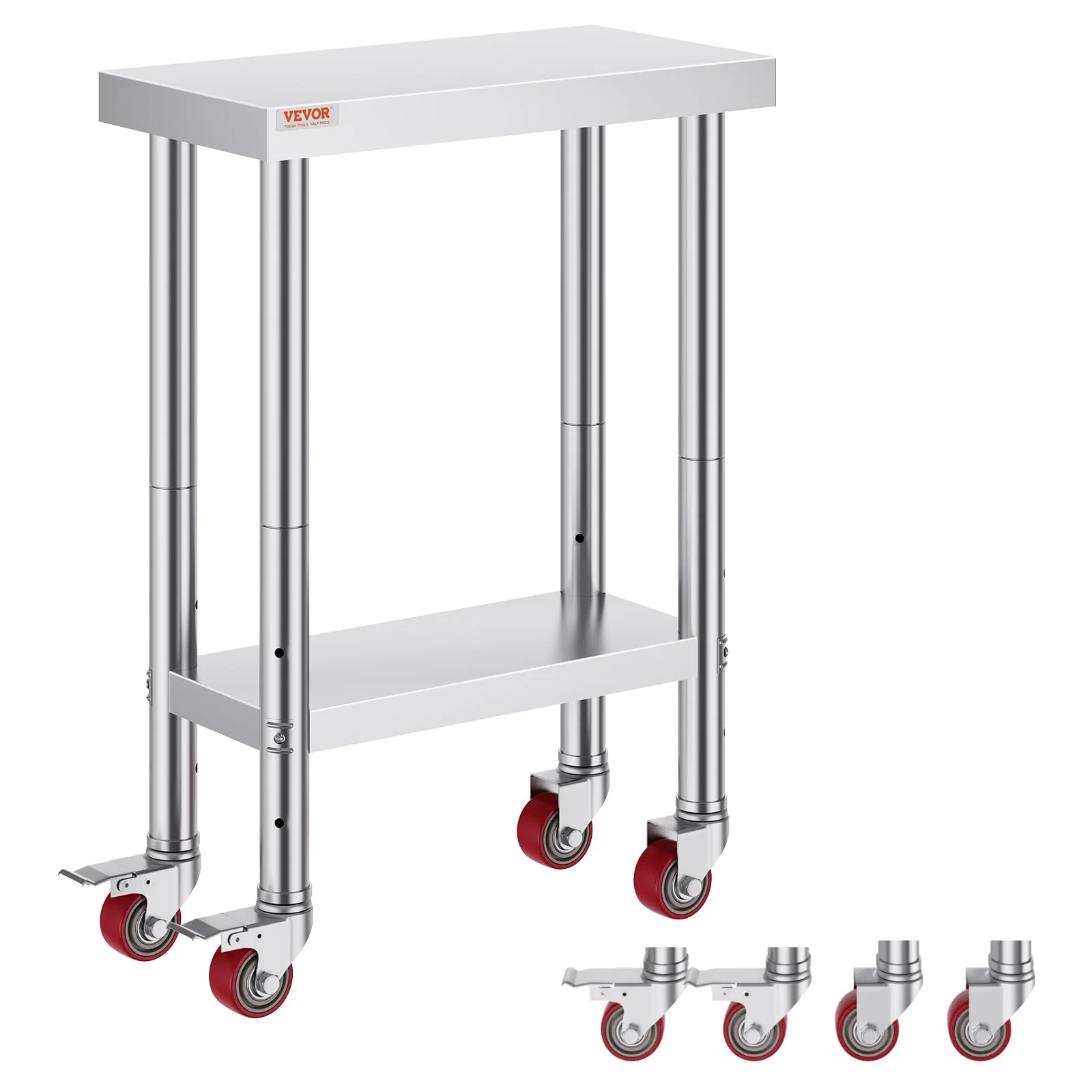 Vevor Stainless Steel Work Table with Wheels 24 x 12 x 32 Inch Prep Table with 4 Casters Heavy Duty Work Table for Commercial Kitchen Restaurant Business : Industrial & Scientific