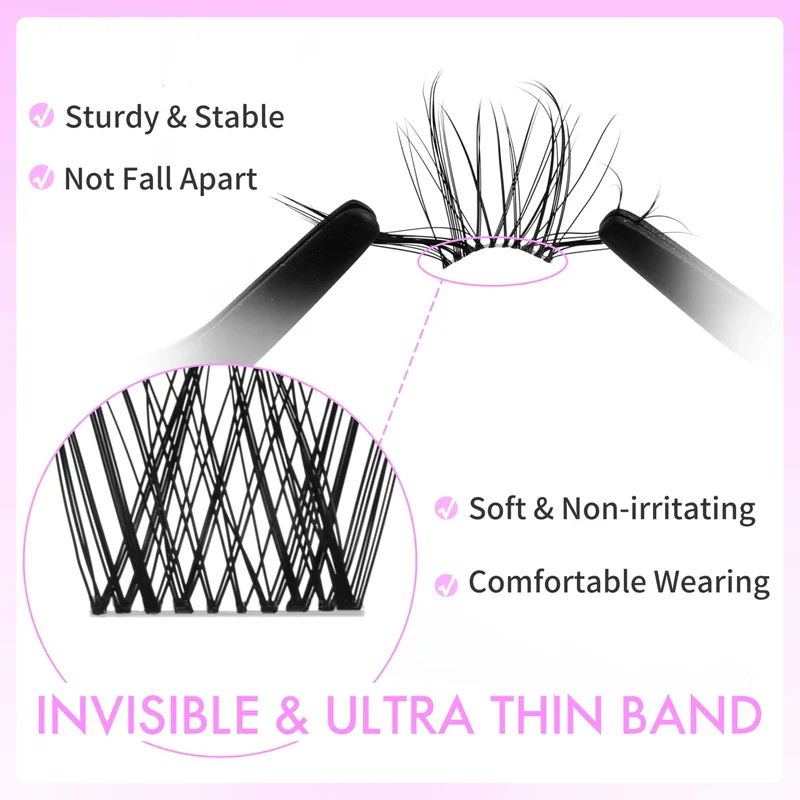VEYESBEAUTY Lash Clusters Individual Eyelash Extensions Thin & Invisible Band DIY False Eyelashes for Self-application Newbie's Five-Second Series Wispy Lash Tray, LuxeBold 8-16mm Mixed Length - Image 3