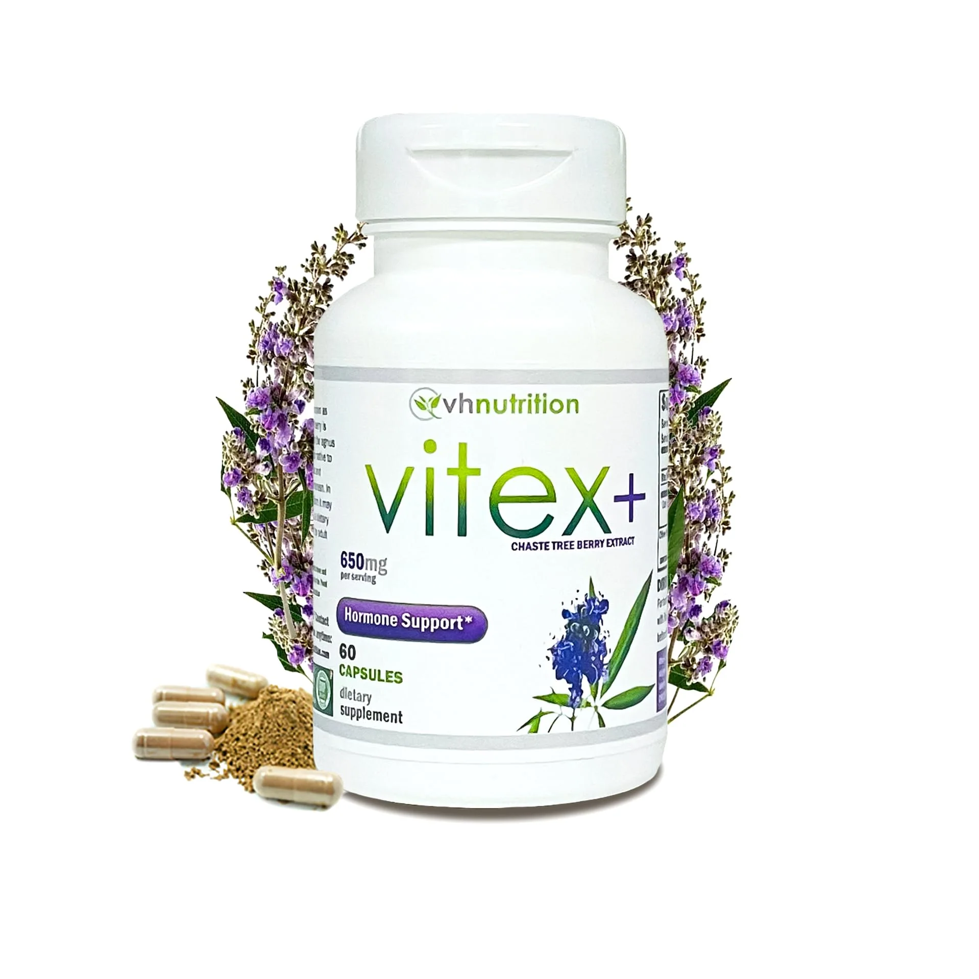 VH Nutrition VITEX+ | Vitex Chasteberry Supplement for Women | Hormonal Balance* and Fertility Support* | 650mg Per Serving of Vitex Berry Extract Powder | 60 Capsules - Image 7