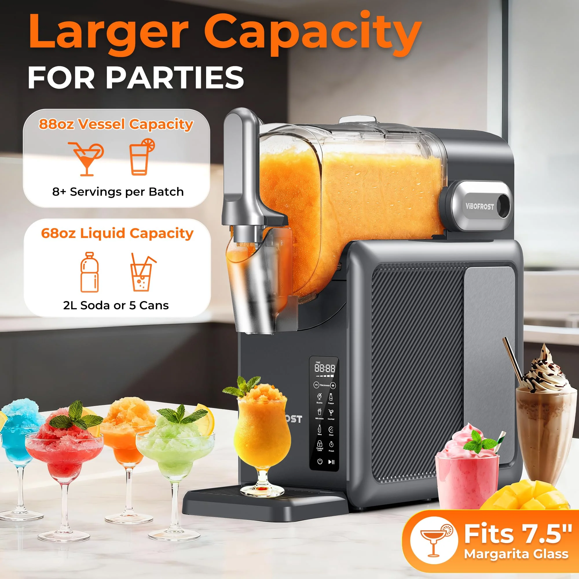 VIBOFROST 9-in-1 Slushie Machine for Home,88oz Frozen Drink Maker with Rapid Cooling&Auto-Clean,Quiet Ice Slush Maker for Margaritas,Milkshakes,Frappés&More, Perfect for Parties - Image 4