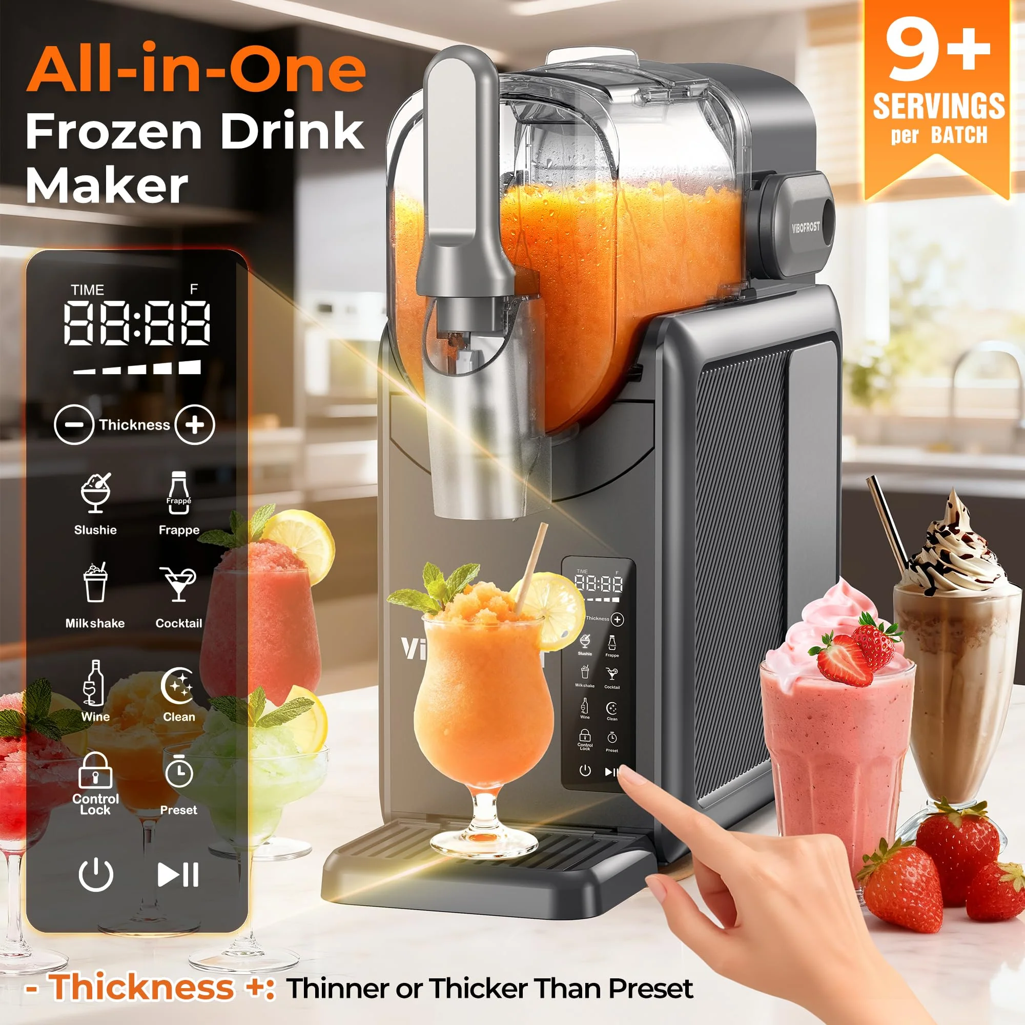 VIBOFROST 9-in-1 Slushie Machine for Home,88oz Frozen Drink Maker with Rapid Cooling&Auto-Clean,Quiet Ice Slush Maker for Margaritas,Milkshakes,Frappés&More, Perfect for Parties - Image 8
