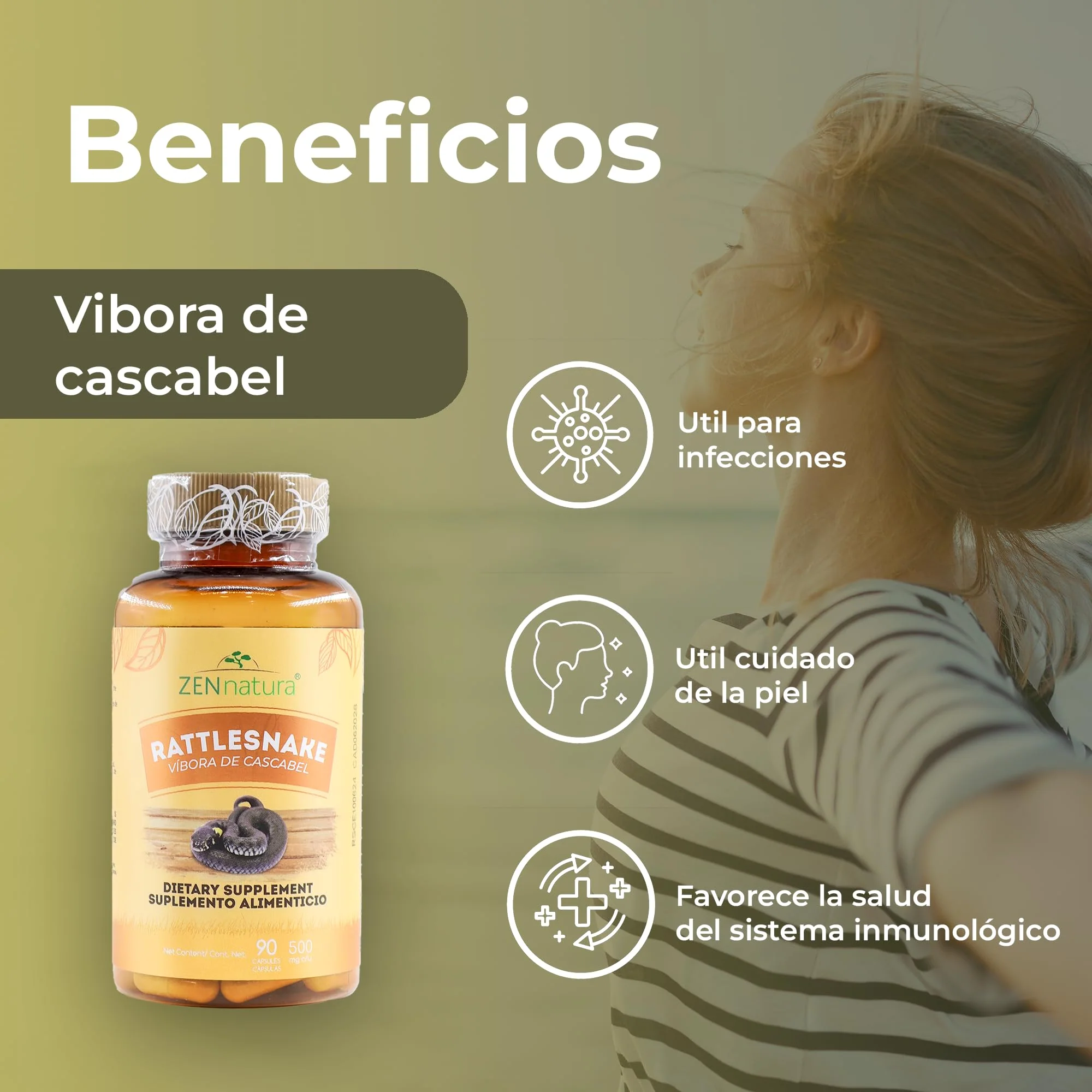 Vibora de cascabel 90 Capsules 500 mg ea, Rattlesnake Powder - Image 4