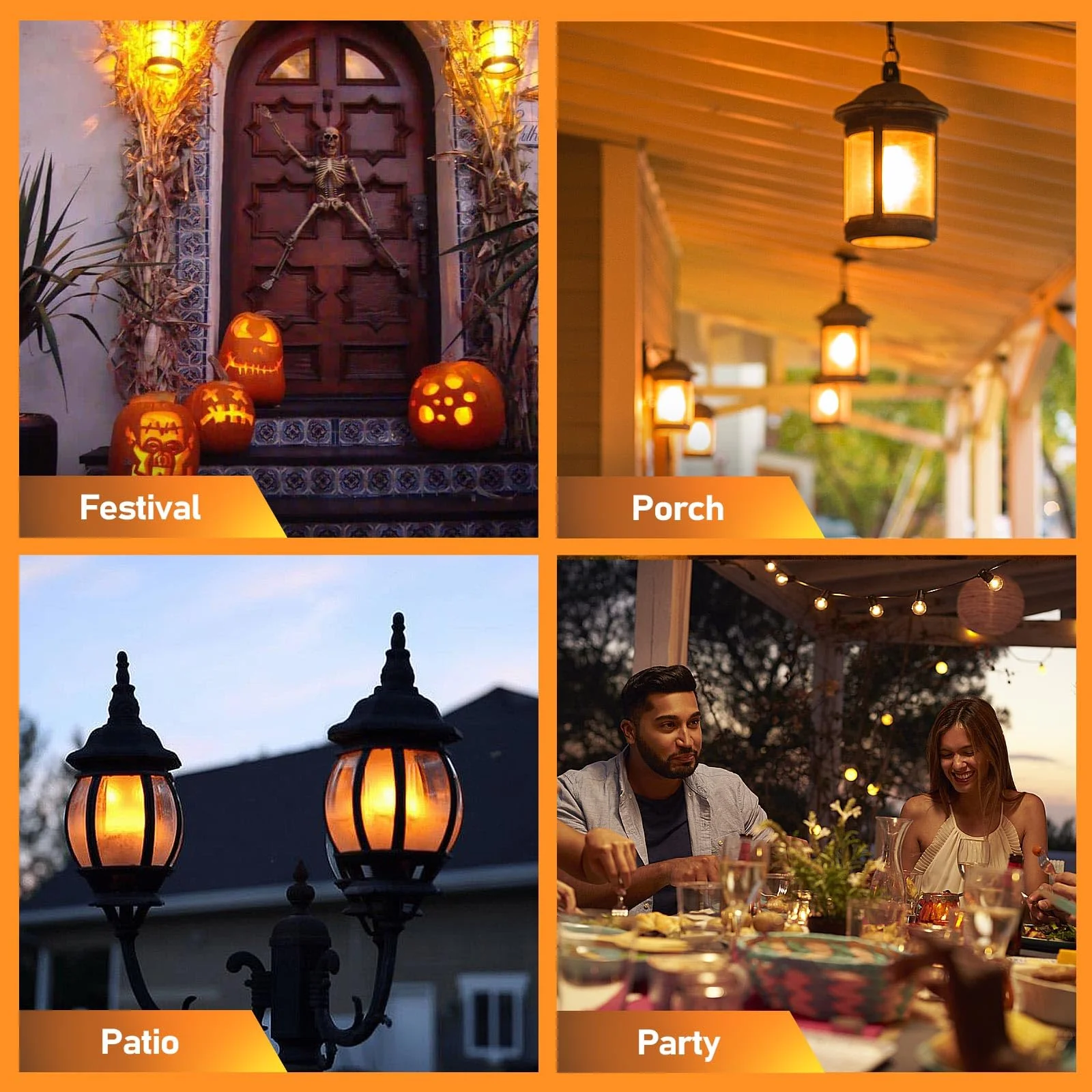 Vicstone Upgraded LED Flame Light Bulbs, 4-Mode Flickering Light Bulbs with Upside Down Effect, E26 27 Fire Light Bulb for Porch Party Patio Home Halloween Christmas Indoor Outdoor, 4 Pack - Image 3