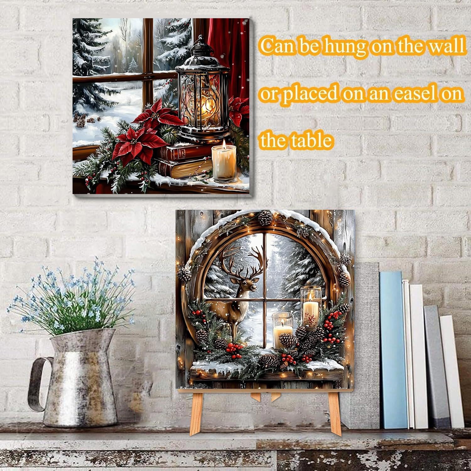 VIGEGU 4 Pack Christmas Paint by Numbers Kit for Adults with Framed,Deer Bell Lantern Gnome Paint by Number with Wooden Easel DIY Adult Painting by Number Kits for Wall Decor for Wall Decor 12x12in - Image 7