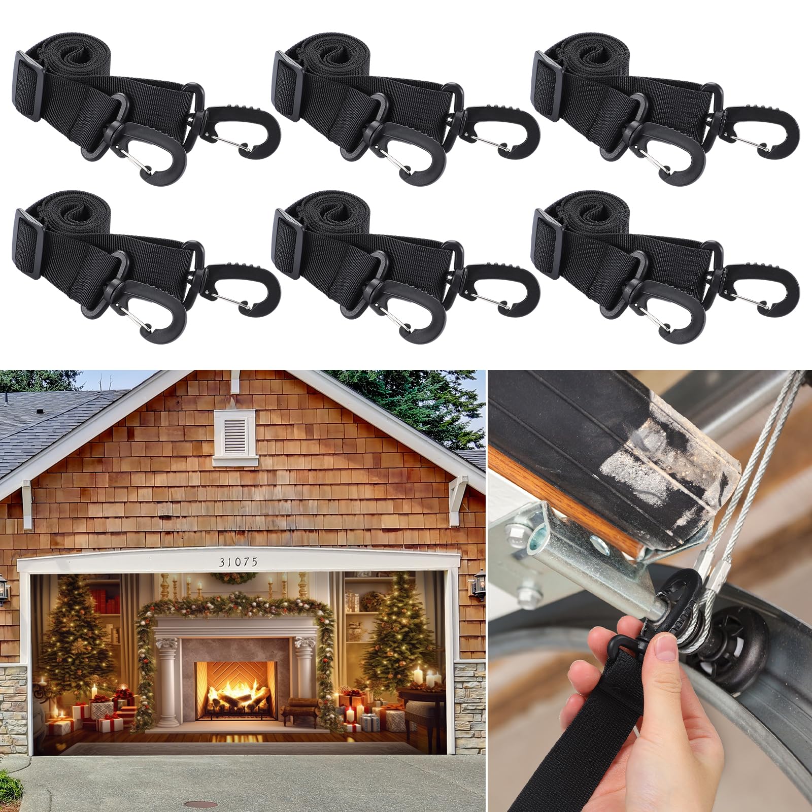 Vincreem 6 Pcs Christmas Garage Door Banner Clamps Halloween Garage Door Backdrop Installation Kit Clips Large Banner Cover Hanging Hooks Tools Mural Clip for Xmas Home Party Decorations(43.3 Inches) - Image 2
