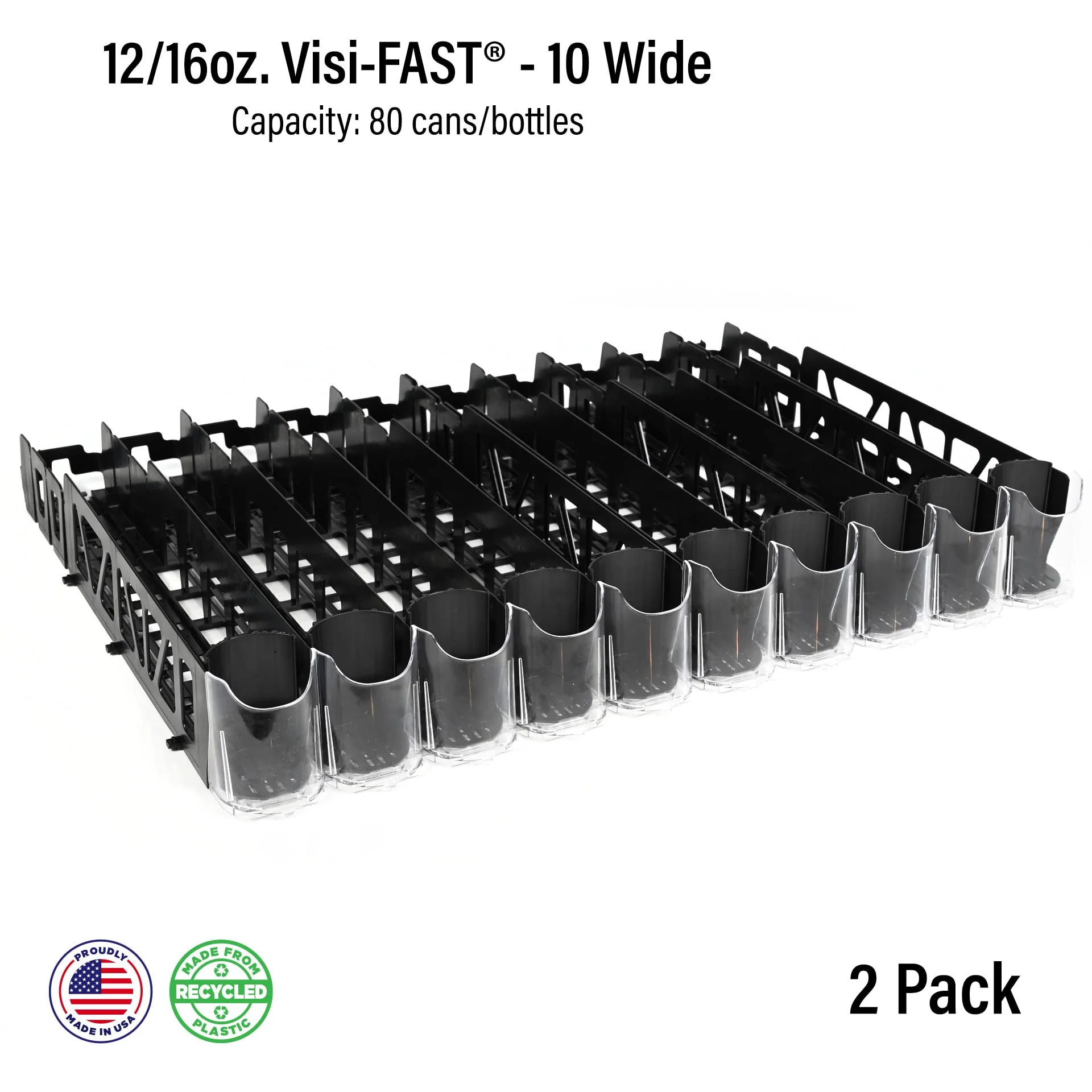 Visi-FAST Spring Push Drink Dispenser, Refrigerator Organizers and Storage for 12/16 oz Beverages, Bottles, and Cans, Drink Dispenser for Fridge, Commercial and Home, (Pack of 2) - Image 2