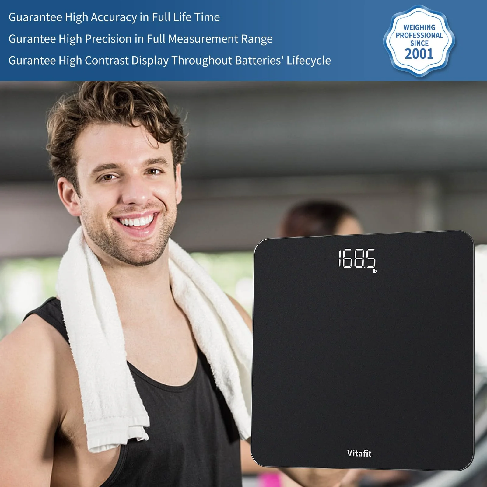 Vitafit Digital Bathroom Scale for Body Weight, Weighing Professional Since 2001, Clear LED Display and Step-On, 3*AAA Batteries Included, 400lb/182kg, Spray Silver Black - Image 8