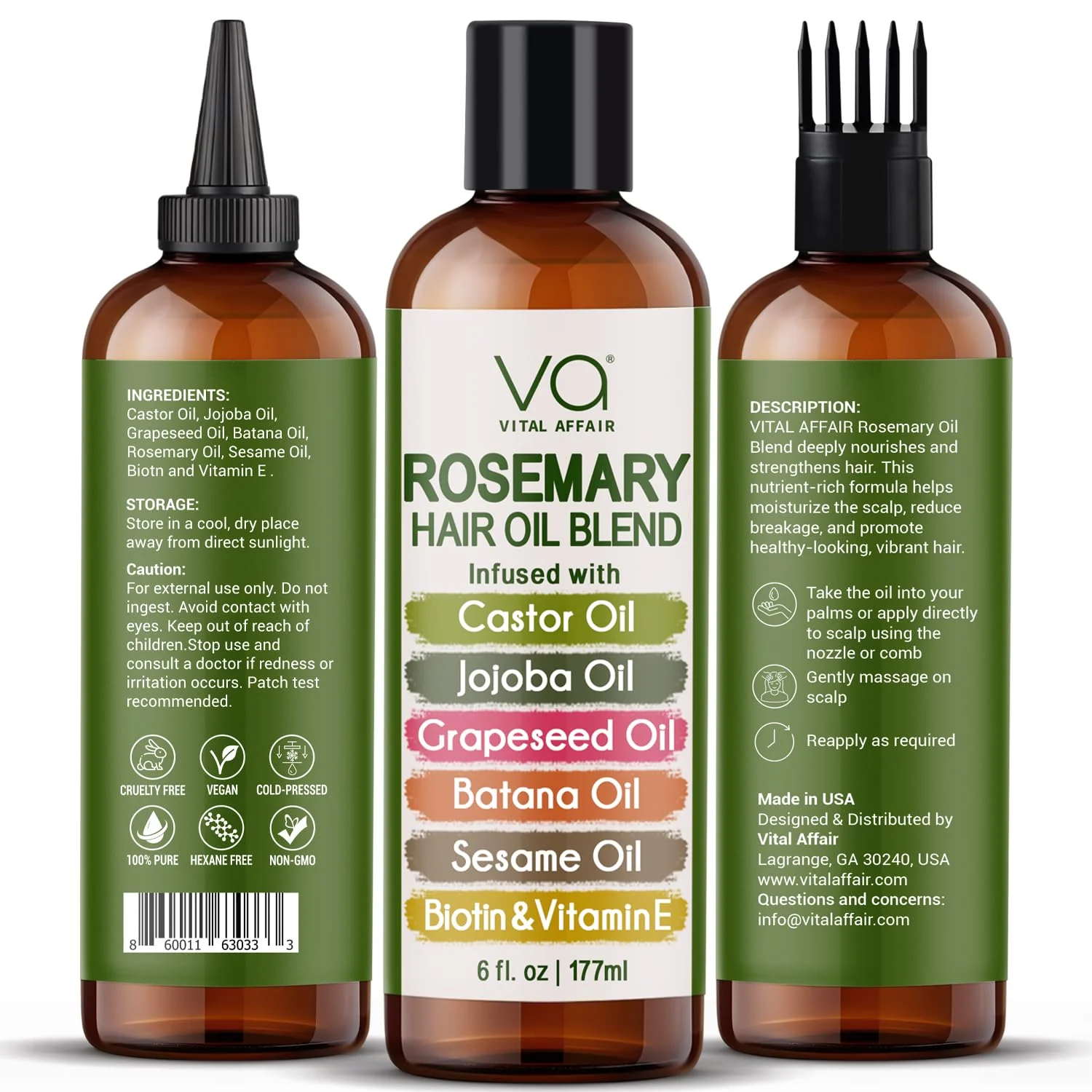 VITAL AFFAIR Blend Of Pure Rosemary Oil With Castor, Batana, Jojoba Oil - Infused With Biotin & Vitamin E-Blend of Effective Hair Oils for Hair Growth-Strengthening Treatment 6 Fl Oz - Image 8