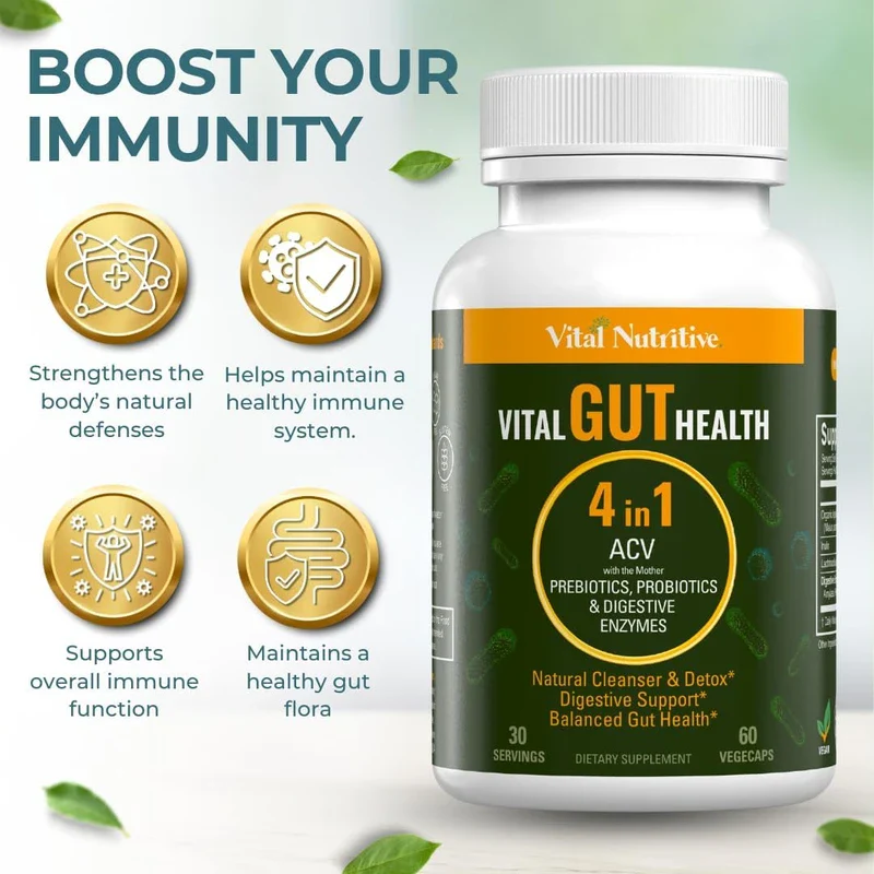 Vital Gut Health 4in1 Formula with Apple Cider Vinegar, Prebiotics & Probiotics, Digestive Enzymes for Strong Immunity Support and Complete Gut and Digestion Support - Image 5