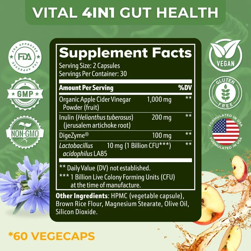 Vital Gut Health 4in1 Formula with Apple Cider Vinegar, Prebiotics & Probiotics, Digestive Enzymes for Strong Immunity Support and Complete Gut and Digestion Support - Image 8