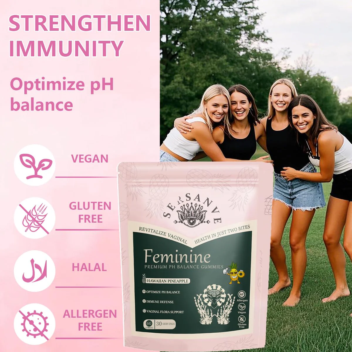 Vital Natural Feminine Balance Gummies for Women Health, Hawaiian Pineapple Flavor, Vegan, Gluten-Free ,Supports Women Vitality & Gut Health - 60 Gummies (2) - Image 2
