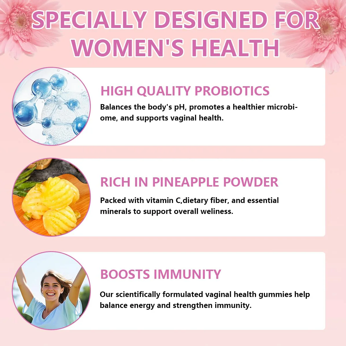 Vital Natural Feminine Balance Gummies for Women Health, Hawaiian Pineapple Flavor, Vegan, Gluten-Free ,Supports Women Vitality & Gut Health - 60 Gummies (2) - Image 5