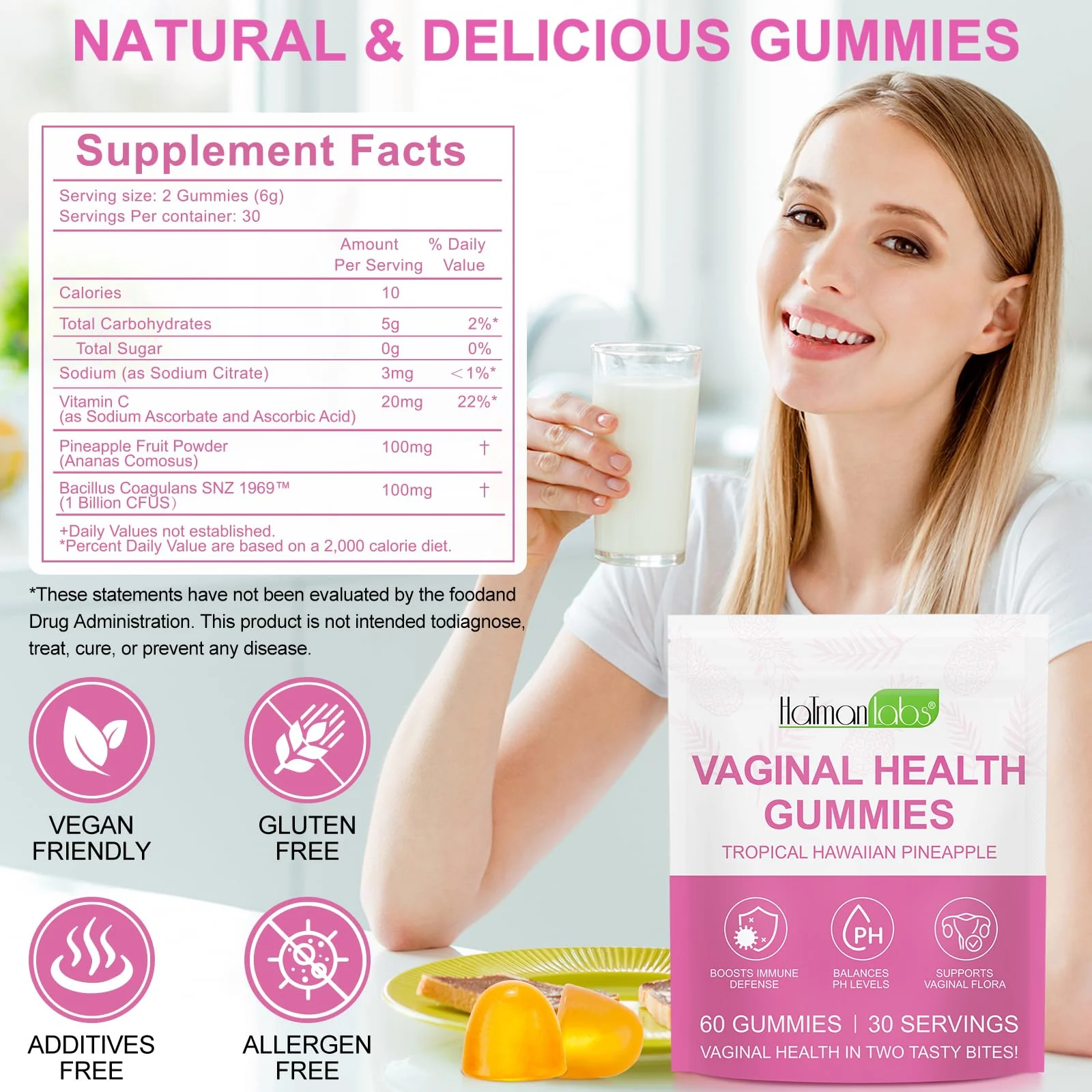 Vital Source Feminine Gummies - Feminine Balance Gummies for Women ph Natrual Famale Balance Cummie - Collagen Gummie - Pineapple PH Balance Gummie for Women Support Women’s Health - 60PCS - Image 3