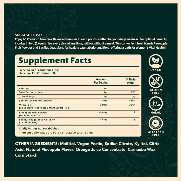 Vital Source Nutrition - Premium Feminine Balance Gummies - for Women’s Health & Wellness - Immune Support - Vegan, Gluten-Free & Halal - Hawaiian Pineapple - 60 Gummies - 30 Servings - Image 2
