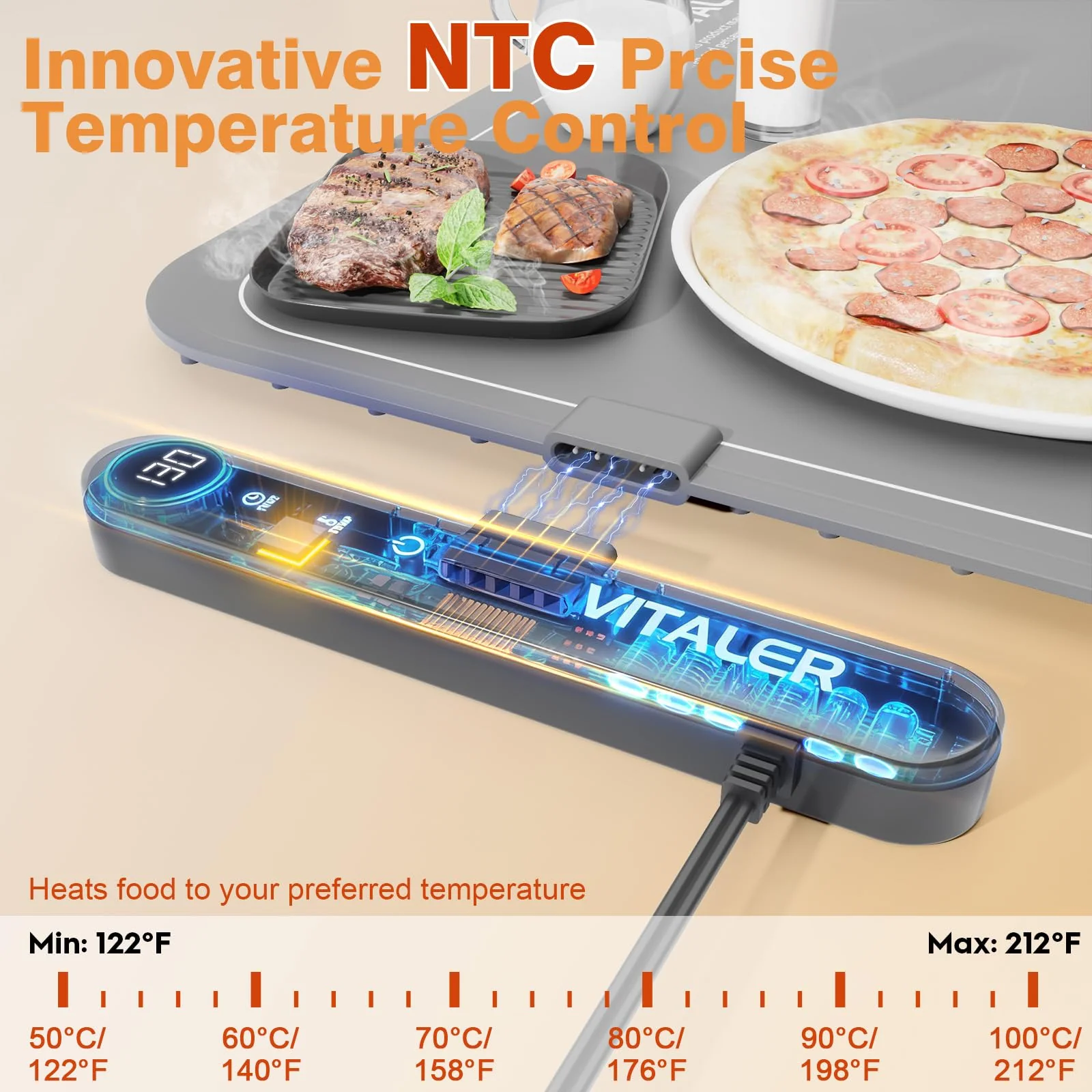 Vitaler Warming Mat for Food, Electric Warming Trays, Upgrade Graphene Fast Full-Surface Heating Mat for Food with 6 Level Temp, 6 Hours Timer, Food Warmer Pad, Not Included Heat-Insulating Mat - Image 5