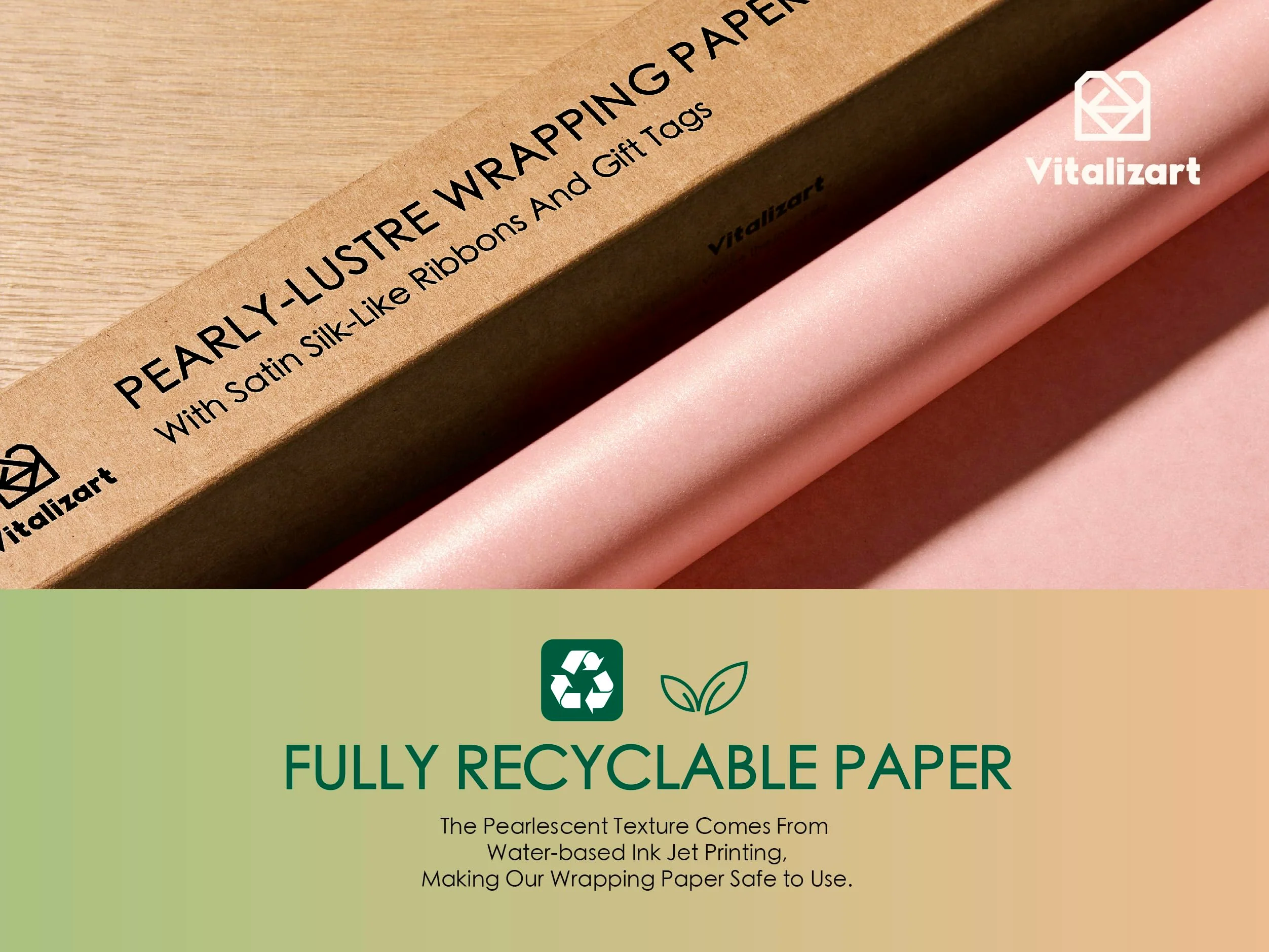 Vitalizart Pink Wrapping Paper Set 30" Pearly-Lustre With Silk Like Satin Ribbon & Gift Tags Recyclable Christmas Gift Wrapping Birthday Baby Shower Wedding Handmade Crafts 197"(16.4 Ft) - Image 2
