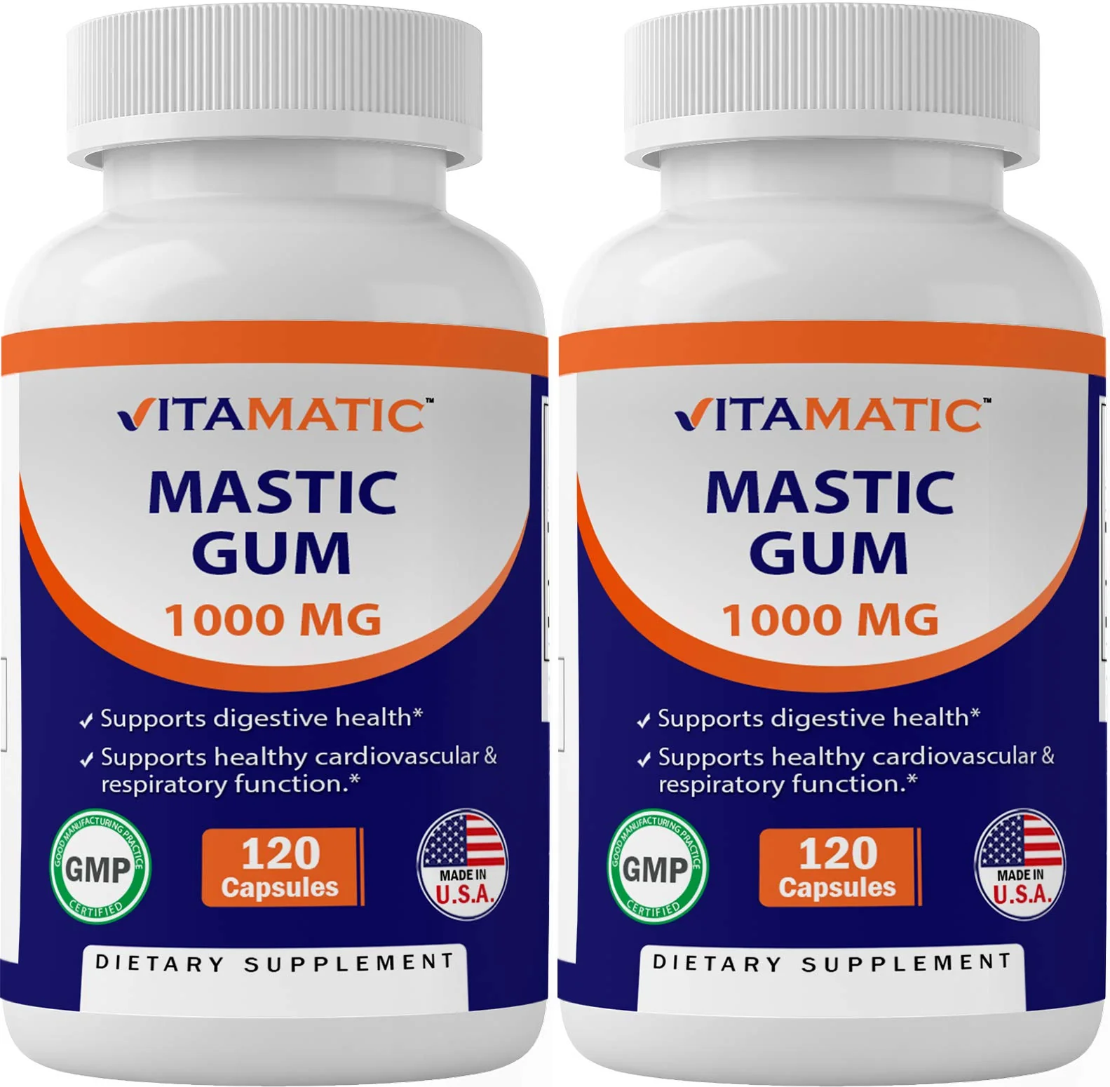 Vitamatic 2 Pack Mastic Gum 1000mg per Serving - Support Digestive Function, Gastrointestinal Health, Immune and Oral Wellness, Total 240 Capsules