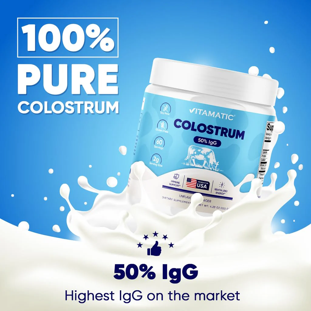 Vitamatic Bovine Colostrum Powder - 50% Highest IgG - Supplement for Gut Health, Hair Growth, Beauty, Muscle Recovery, & Immune Support - Easy to Mix - Unflavored - 60 Servings - Image 6