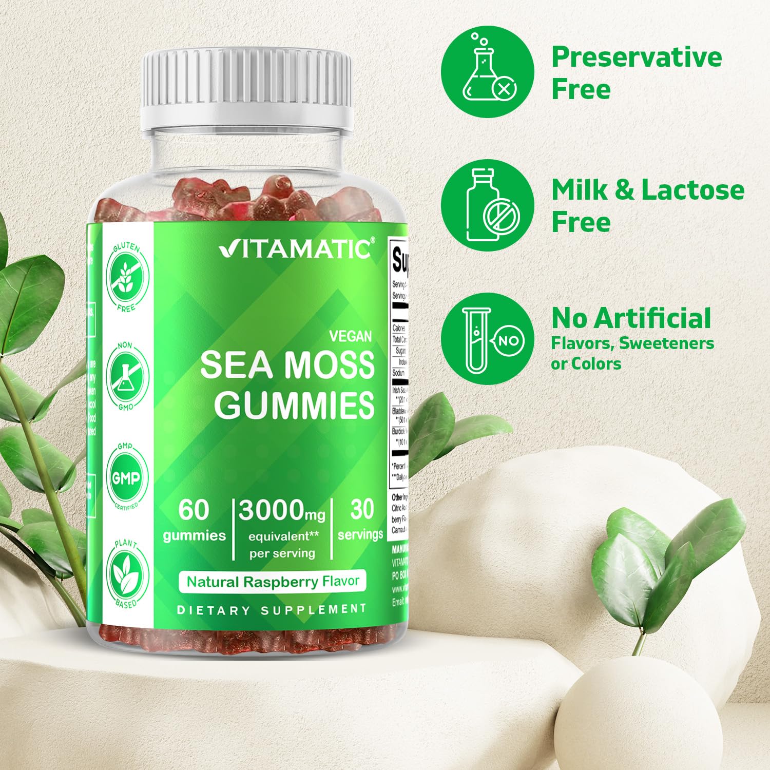 Vitamatic Irish Sea Moss Gummies – 3000 mg Equivalent Per Serving (from Extract 132.5 mg) – 60 Ct – Made with Bladderwrack & Burdock Root – 2 Pack - Image 5