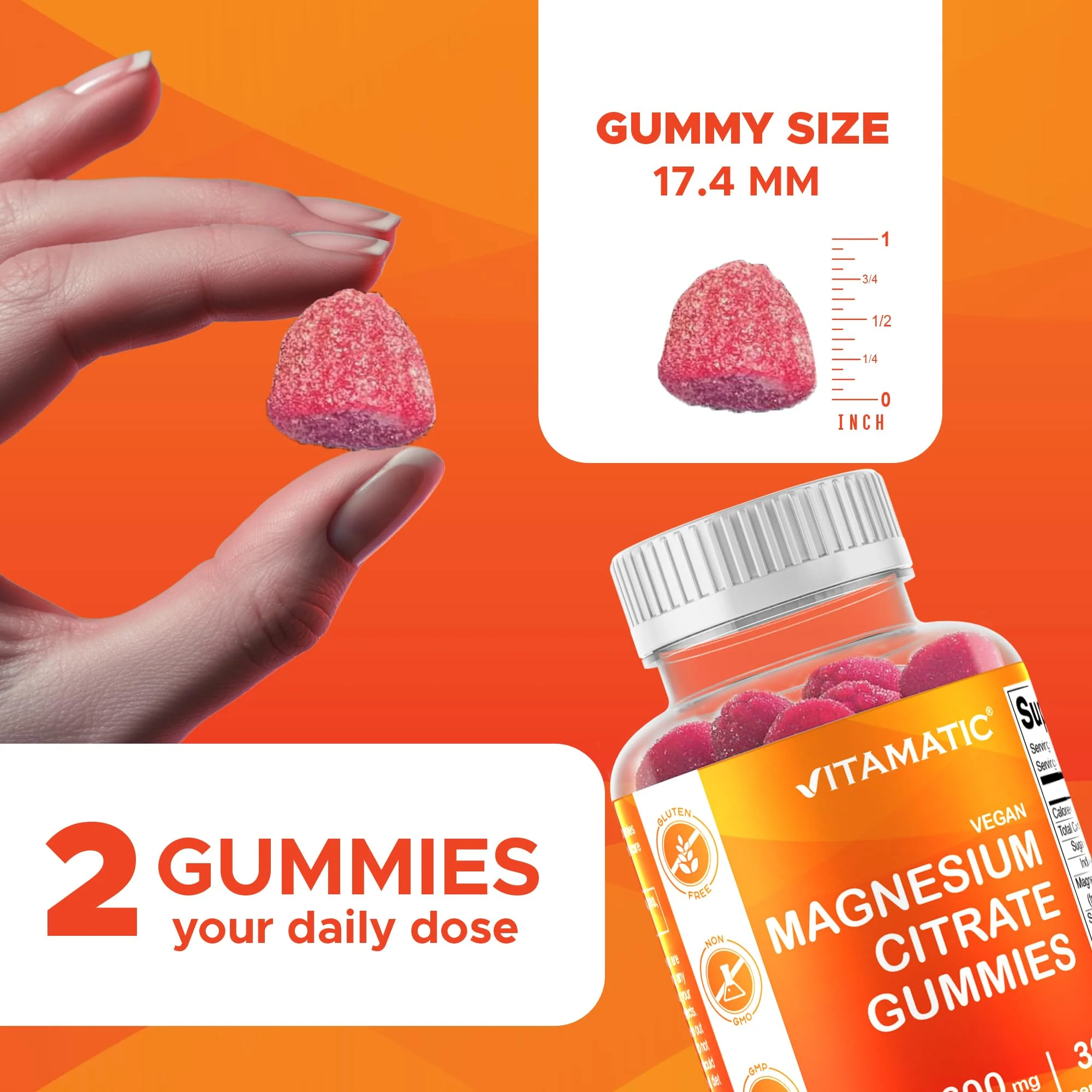 Vitamatic Magnesium Gummies 600mg per Serving – 60 Vegan Gummies – Relaxation, Muscle, Bone & Energy Support – 3 Pack - Image 8