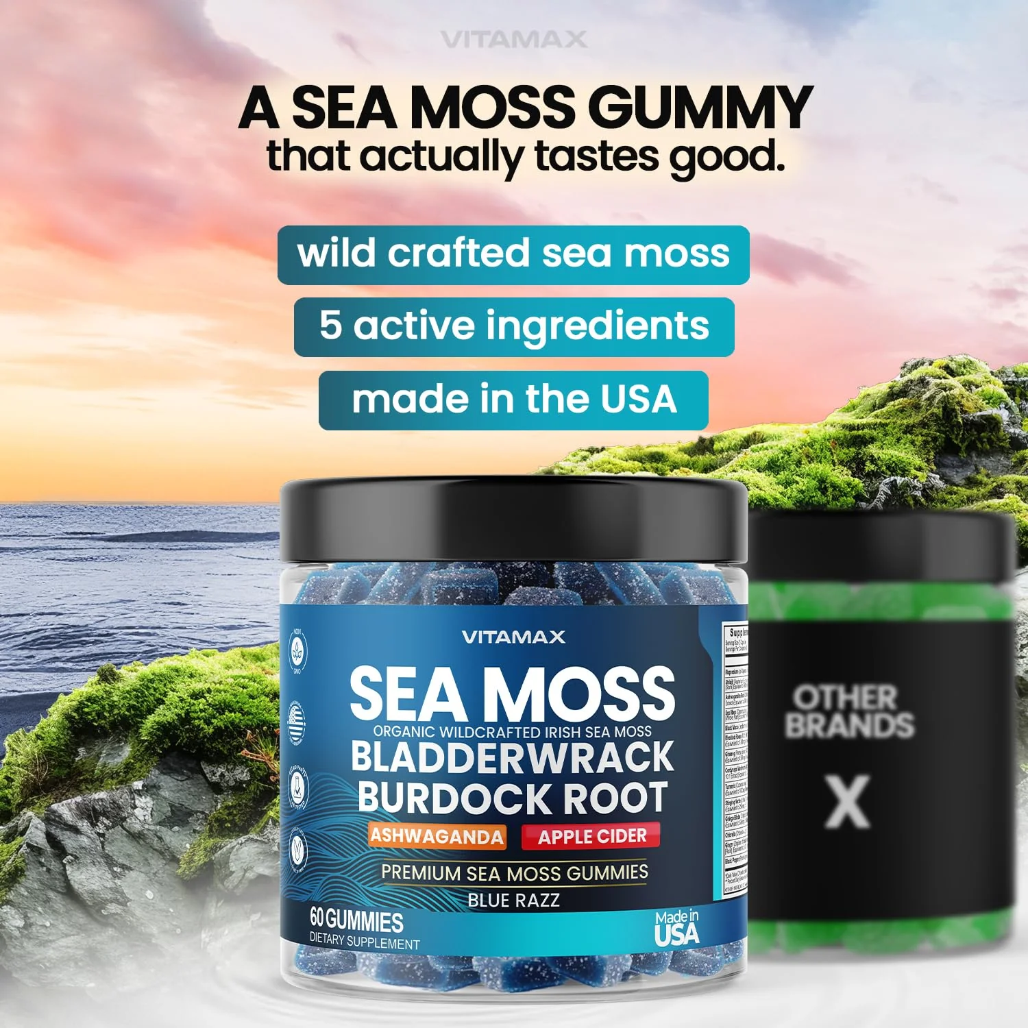 Vitamax Irish Sea Moss Gummies, Sea Moss, Bladderwrack, Ashwagandha, Burdock Root, ACV - Multi-Mineral - Non-GMO and Vegan – Made in USA – 60ct - Image 3