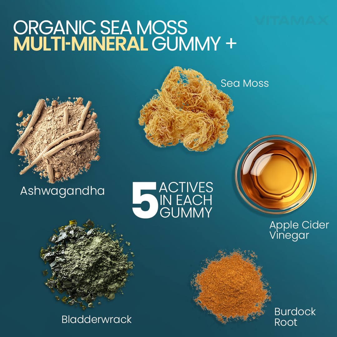 Vitamax Irish Sea Moss Gummies, Sea Moss, Bladderwrack, Ashwagandha, Burdock Root, ACV - Multi-Mineral - Non-GMO and Vegan – Made in USA – 60ct - Image 7