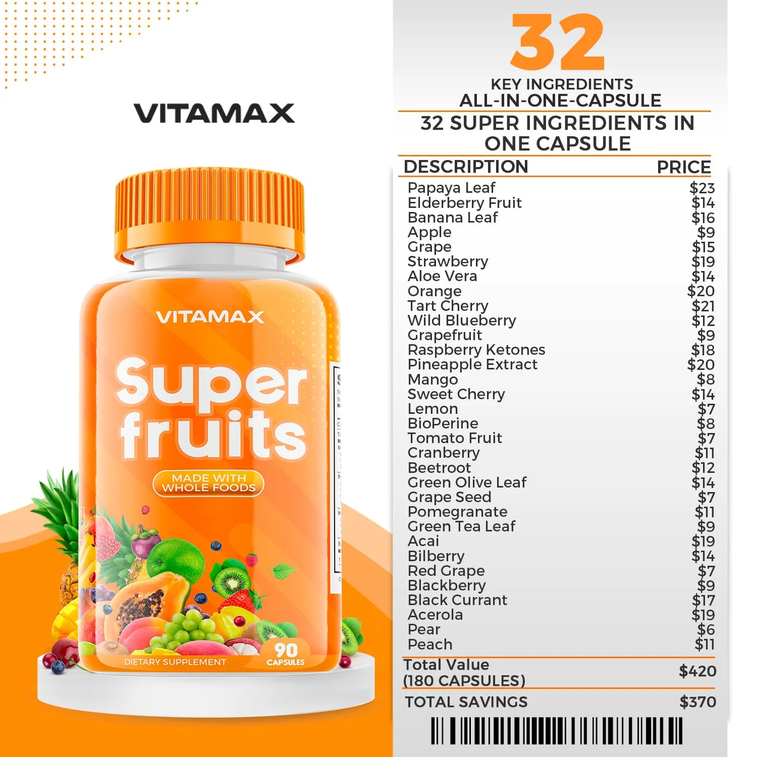 Vitamax Super Fruit and Vegetable Supplements – Whole Superfood Vitamins & Minerals – 90 Veggie and 90 Fruit Capsules for Women, Men, and Kids - Soy Free – Made in The USA - Image 3